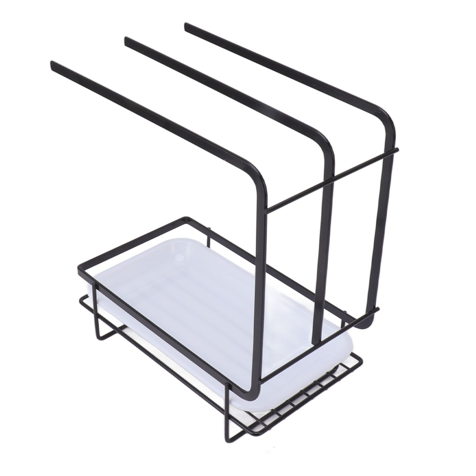 Sponge Holder with Drain Pan Quick Drying Hollow Bottom Rustproof Dishcloth Drying Rack for Kitchen Bathroom Sink Black - Image 5