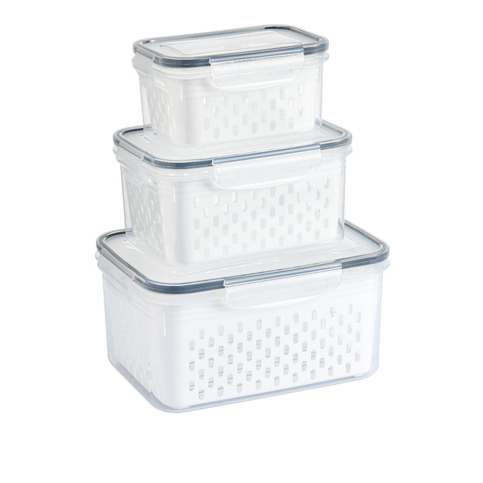 3pcs Drain Storage Basket Box Transparent Leakproof Food Storage Containers with Removable Colander for Fridge - Image 1