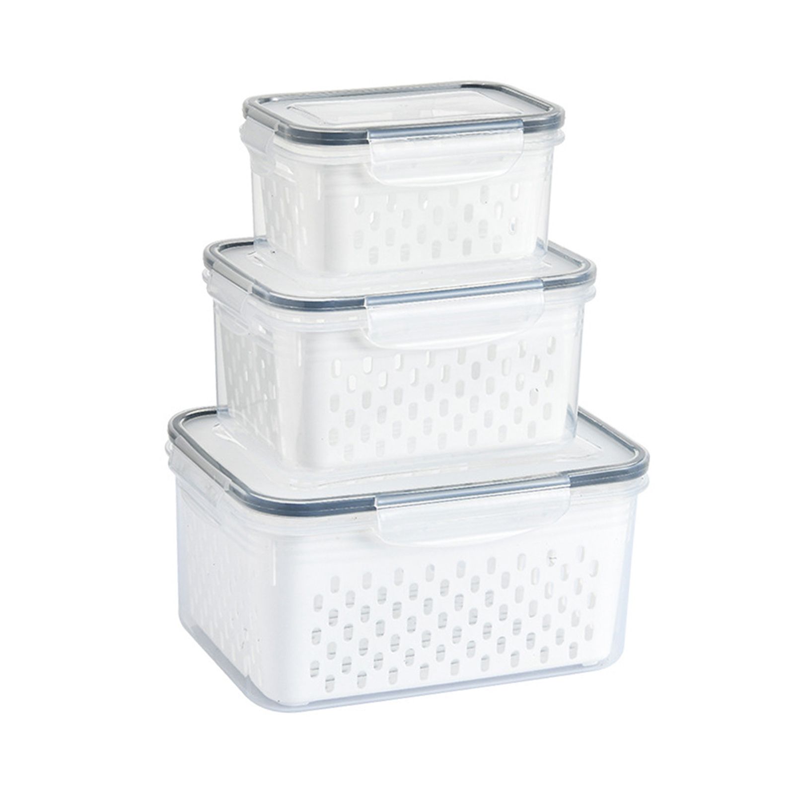 3pcs Drain Storage Basket Box Transparent Leakproof Food Storage Containers with Removable Colander for Fridge - Image 2