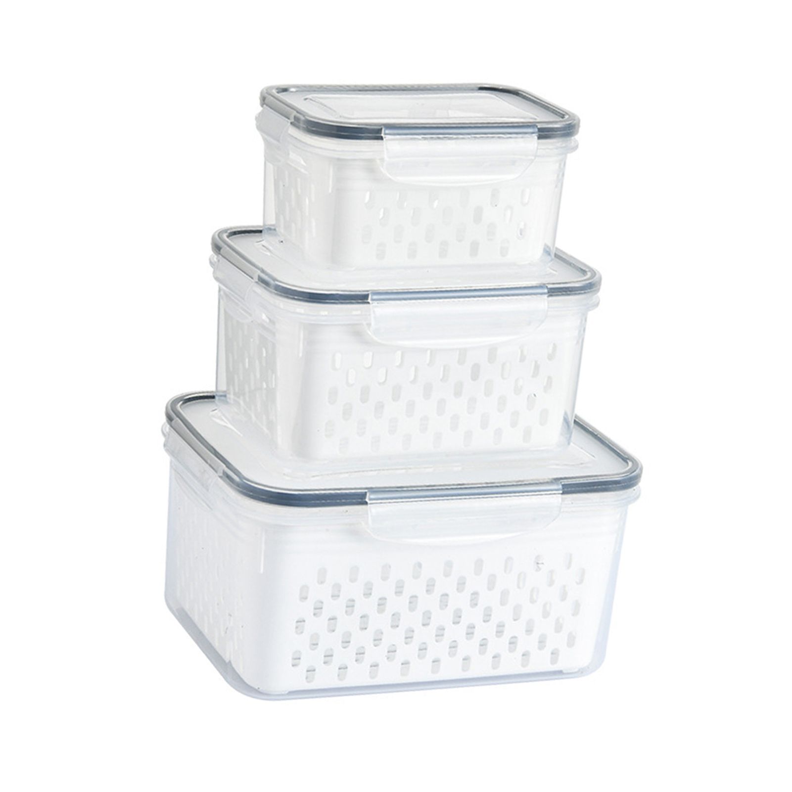 3pcs Drain Storage Basket Box Transparent Leakproof Food Storage Containers with Removable Colander for Fridge - Image 3
