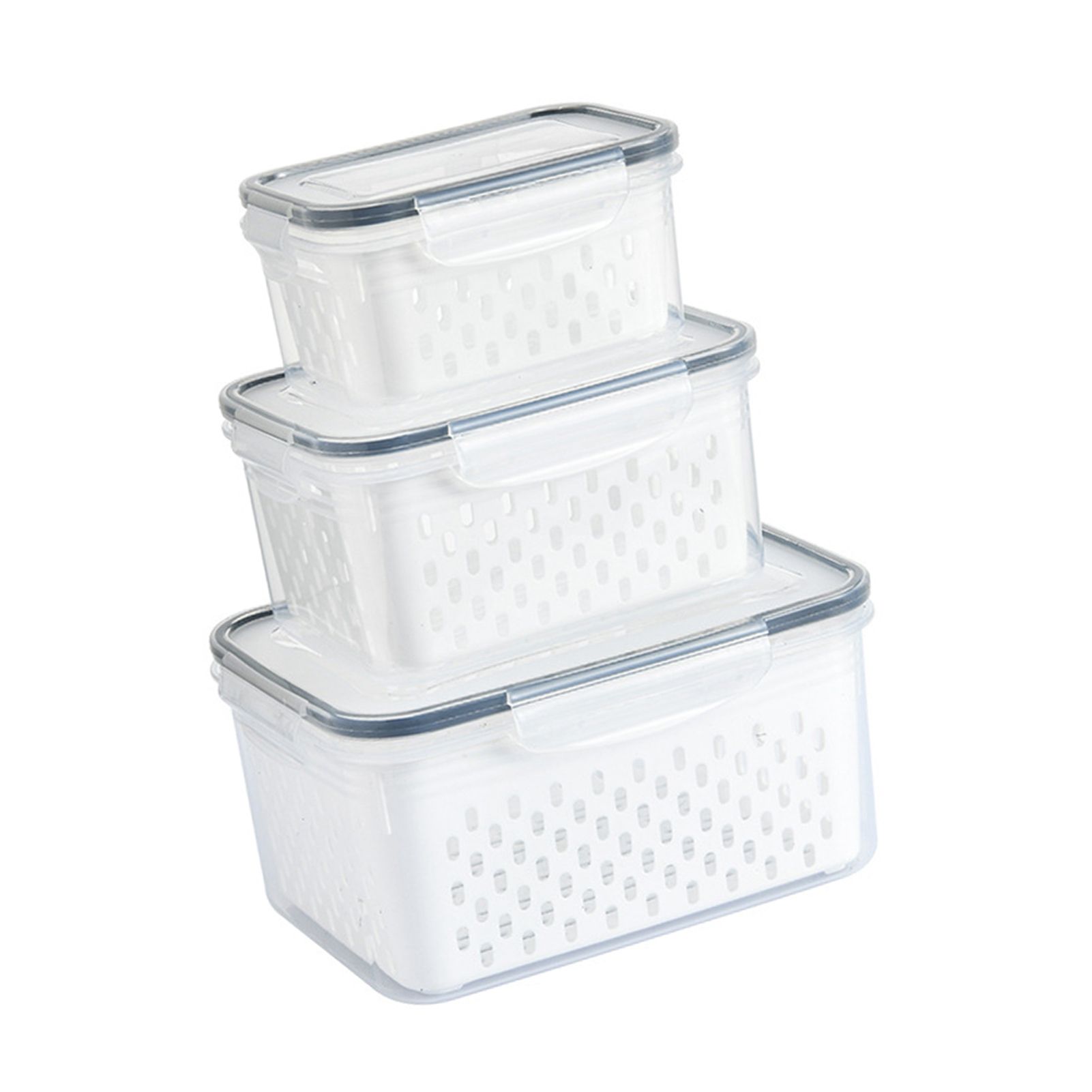 3pcs Drain Storage Basket Box Transparent Leakproof Food Storage Containers with Removable Colander for Fridge - Image 4
