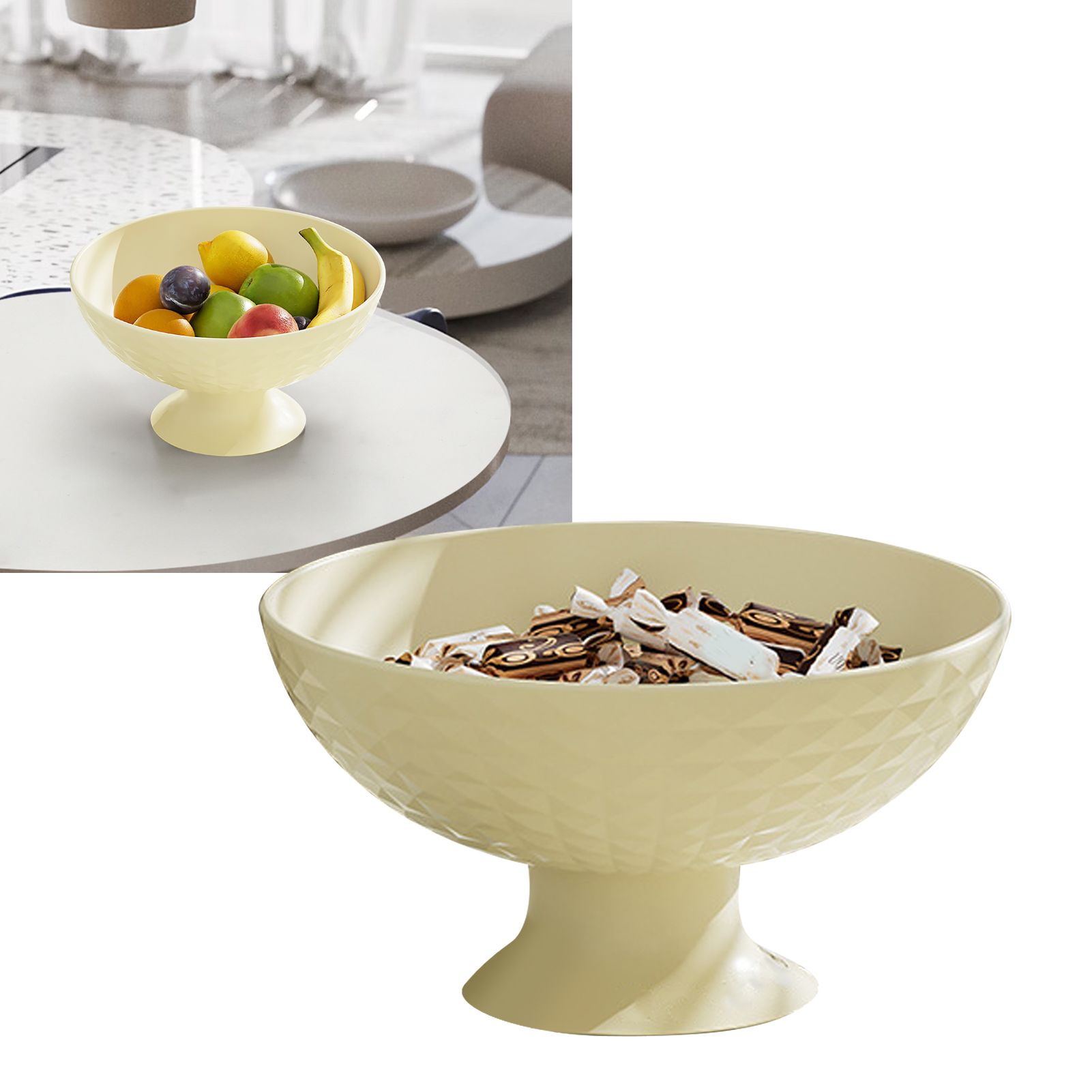Fruit Tray Plate Holder Plastic Footed Snacks Vegetables Fruits Basket Bowl for Kitchen Counter Dining Room Tables Cream White - Image 5