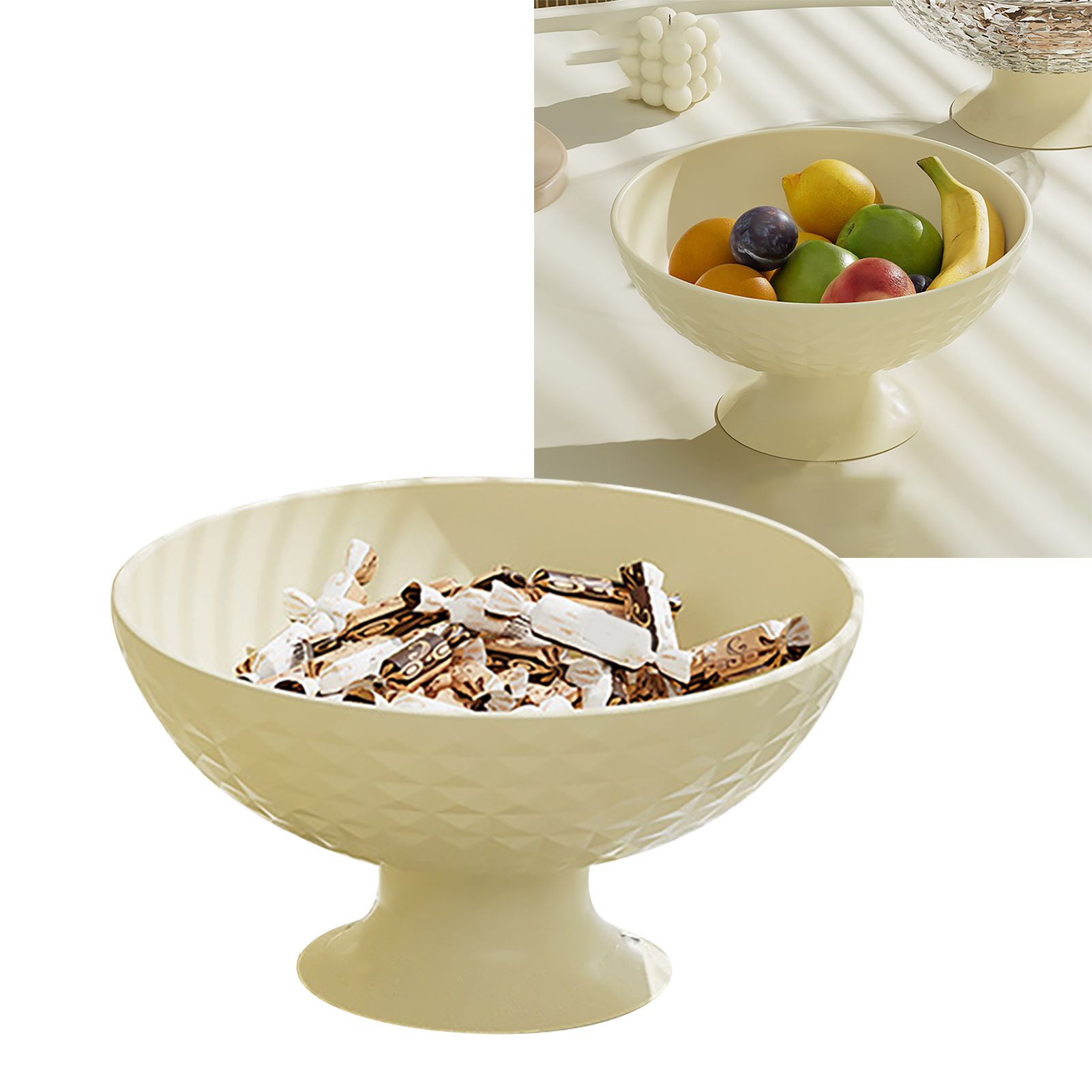 Fruit Tray Plate Holder Plastic Footed Snacks Vegetables Fruits Basket Bowl for Kitchen Counter Dining Room Tables Cream White - Image 6