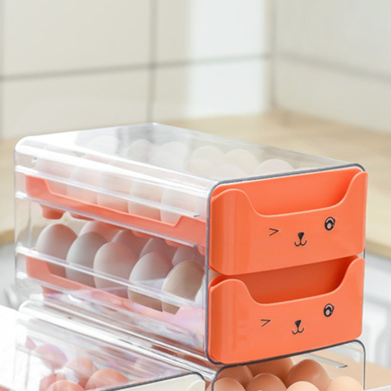 Double Layer Egg Drawer Transparent Lengthen Independent Slot Egg Holder Egg Storage Container for Refrigerator Orange - Image 5