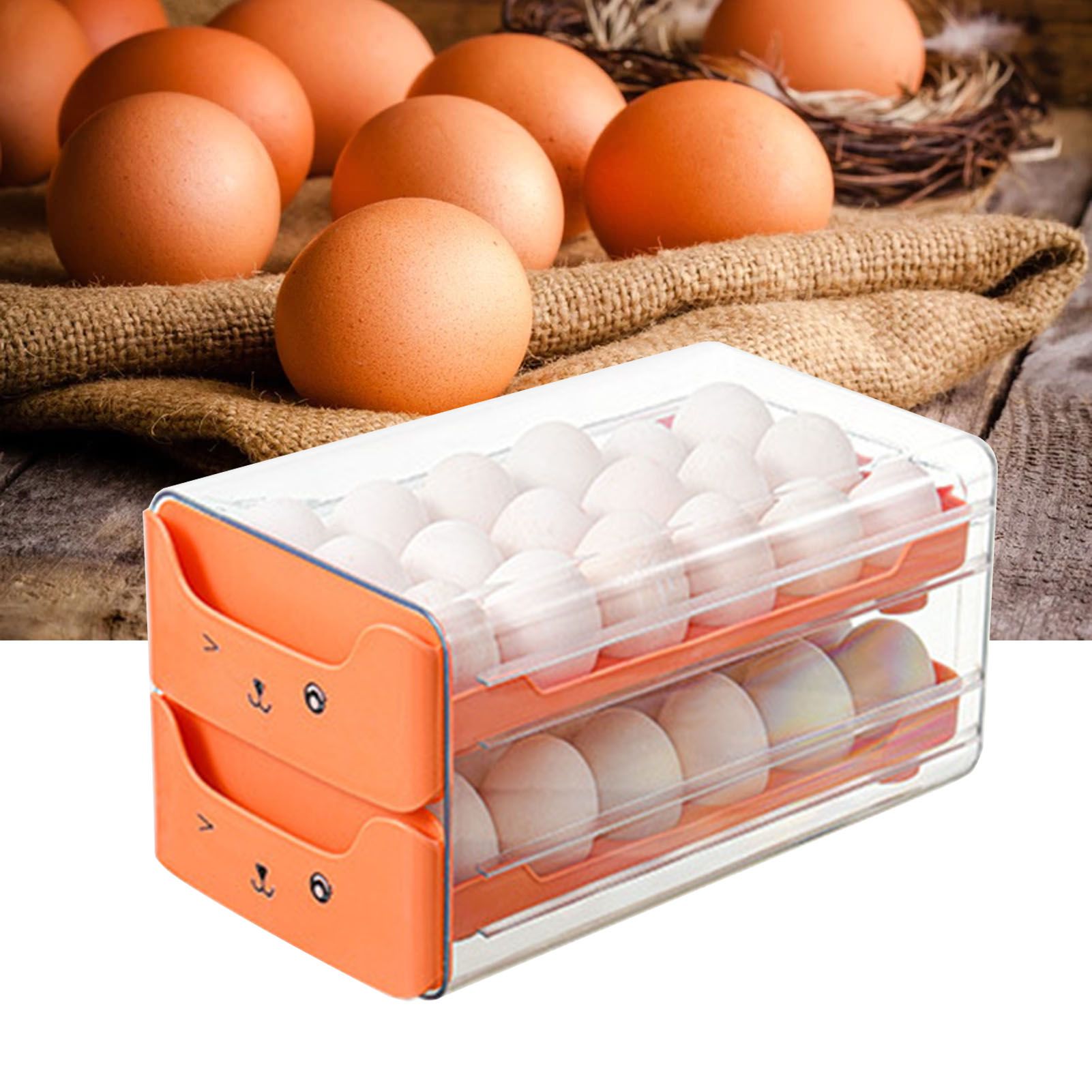 Double Layer Egg Drawer Transparent Lengthen Independent Slot Egg Holder Egg Storage Container for Refrigerator Orange - Image 6