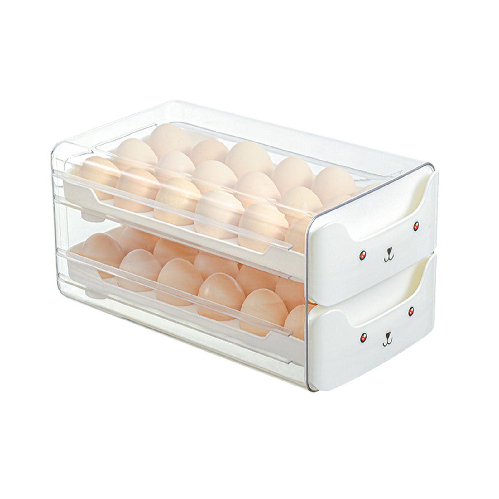 Double Layer Egg Drawer Transparent Lengthen Independent Slot Egg Holder Egg Storage Container for Refrigerator White - Image 1