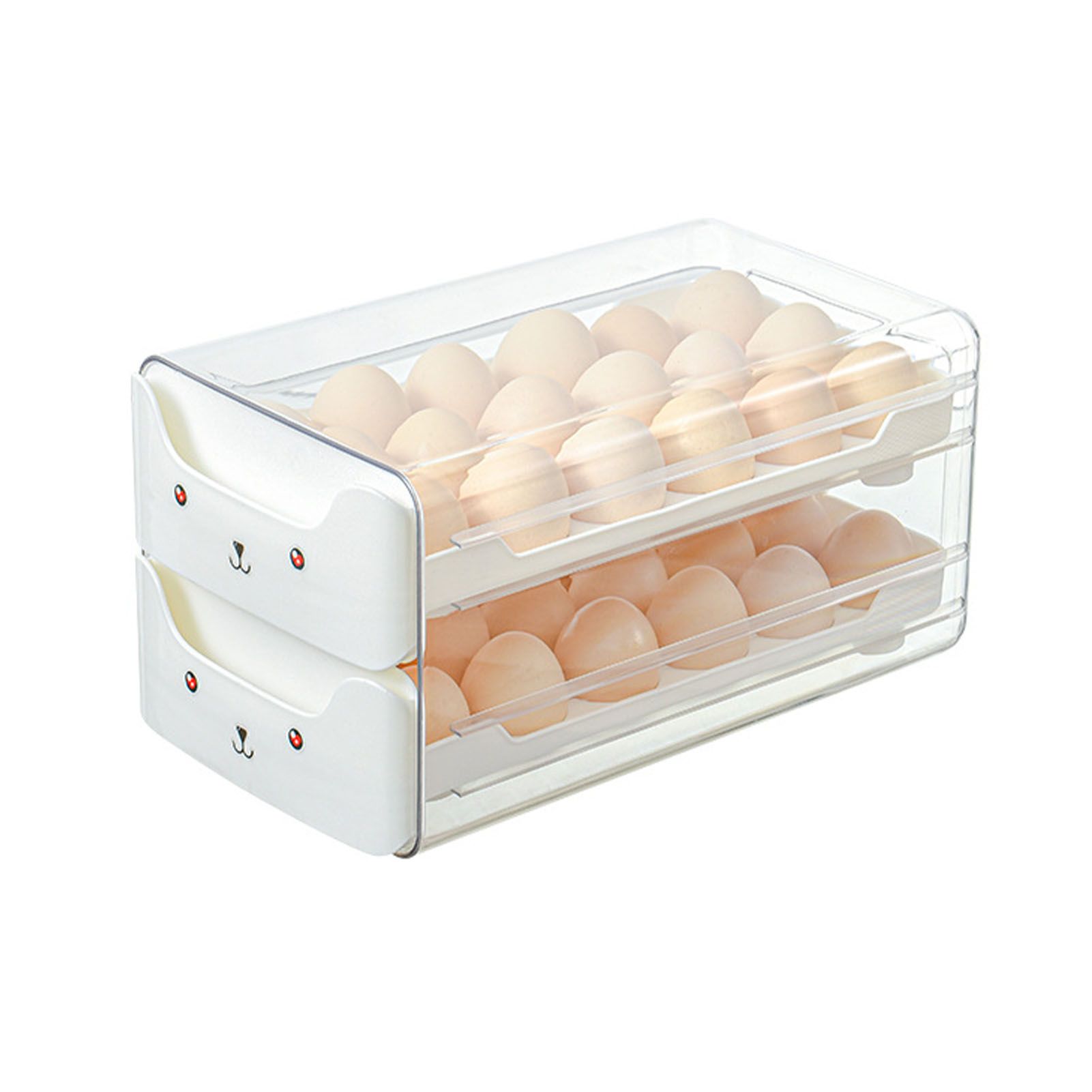 Double Layer Egg Drawer Transparent Lengthen Independent Slot Egg Holder Egg Storage Container for Refrigerator White - Image 2