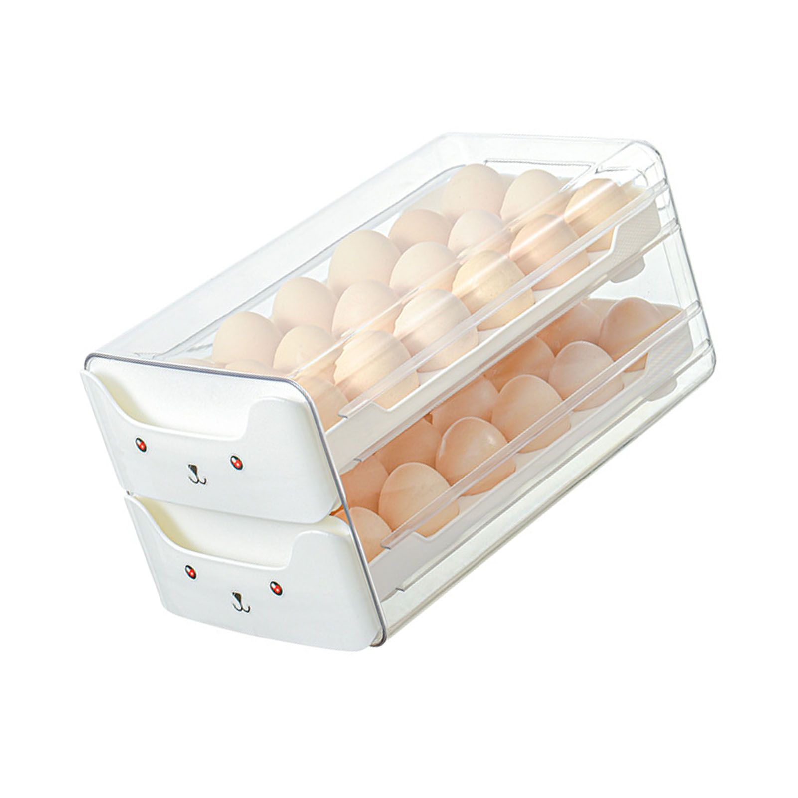 Double Layer Egg Drawer Transparent Lengthen Independent Slot Egg Holder Egg Storage Container for Refrigerator White - Image 3