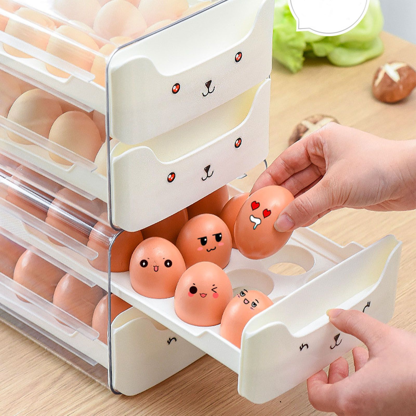 Double Layer Egg Drawer Transparent Lengthen Independent Slot Egg Holder Egg Storage Container for Refrigerator White - Image 5