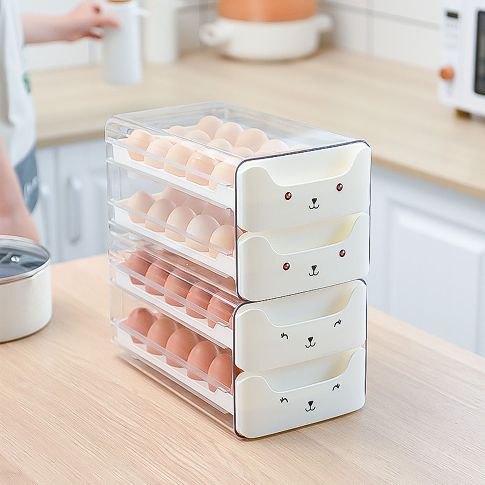 Double Layer Egg Drawer Transparent Lengthen Independent Slot Egg Holder Egg Storage Container for Refrigerator White - Image 6