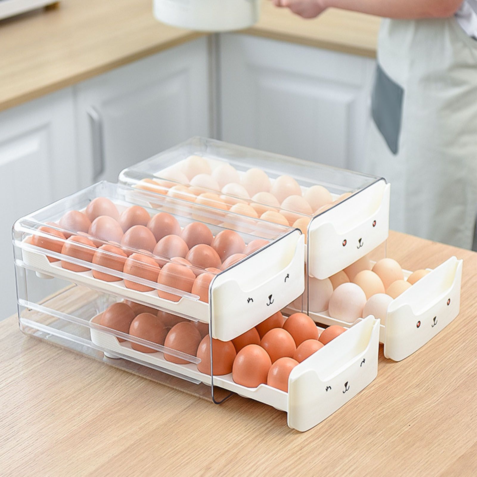 Double Layer Egg Drawer Transparent Lengthen Independent Slot Egg Holder Egg Storage Container for Refrigerator White - Image 7
