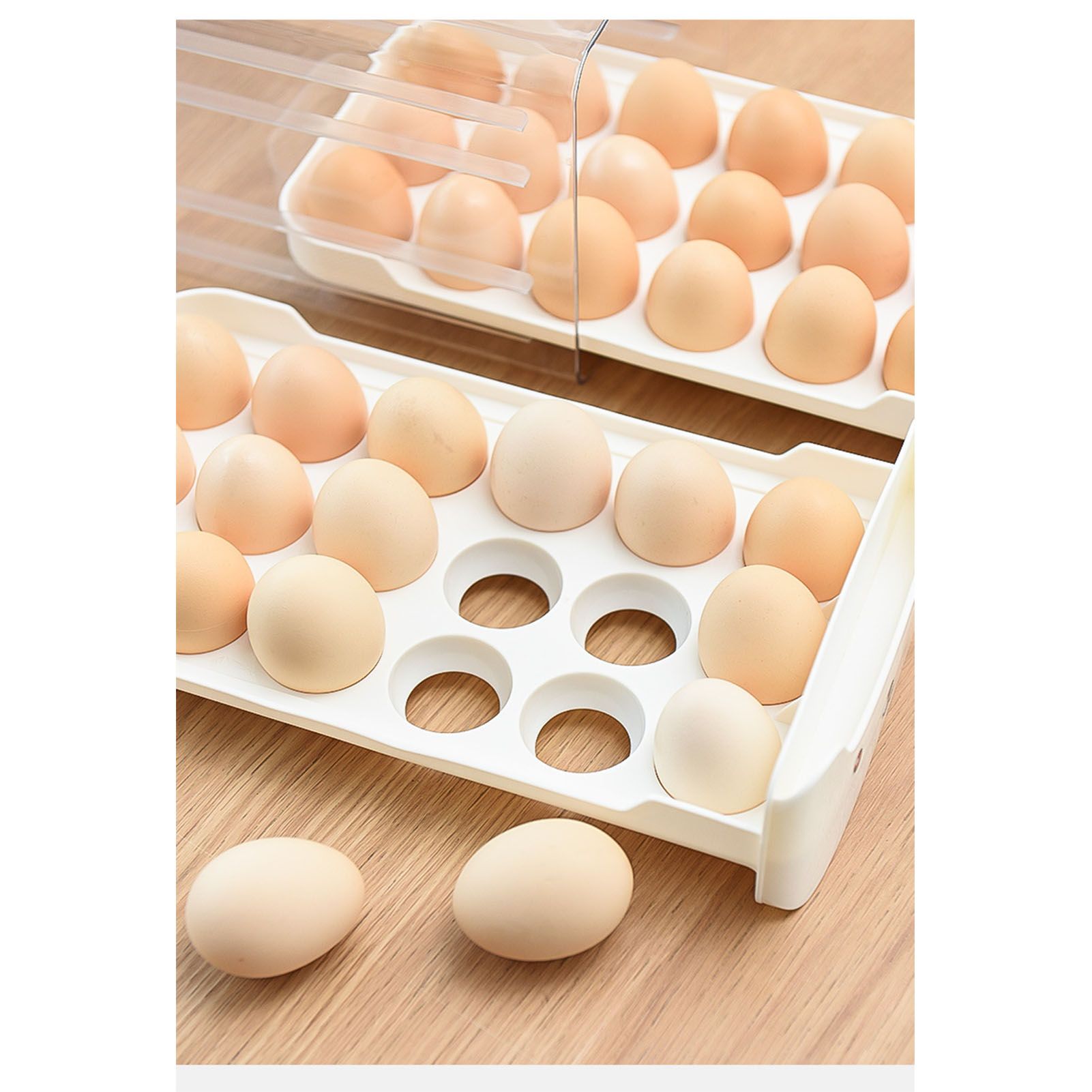 Double Layer Egg Drawer Transparent Lengthen Independent Slot Egg Holder Egg Storage Container for Refrigerator White - Image 8