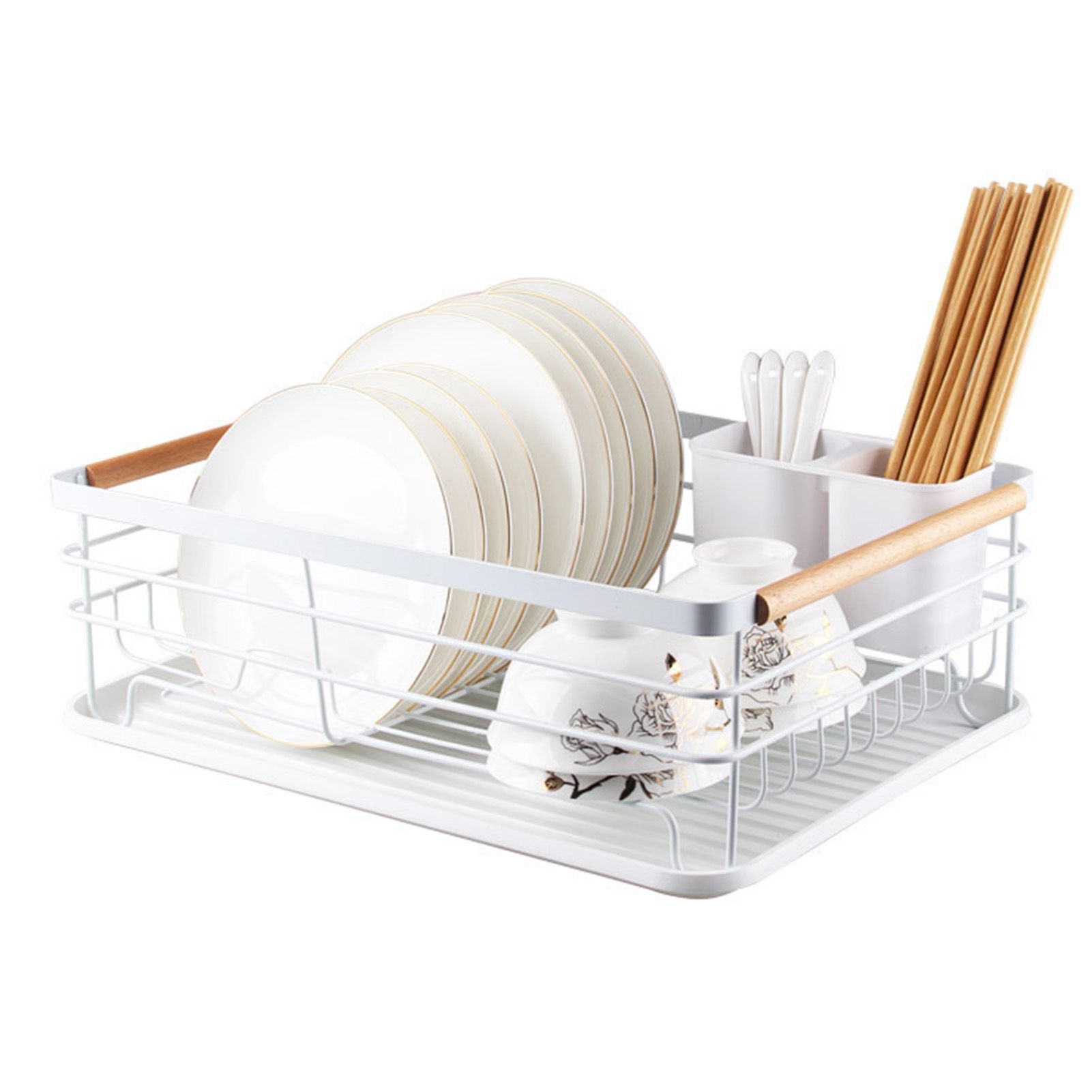 Dish Drainer Kitchen Monolayer Waterproof Cutlery Shelf Tabletop Utensil Storage Shelf White - Image 1