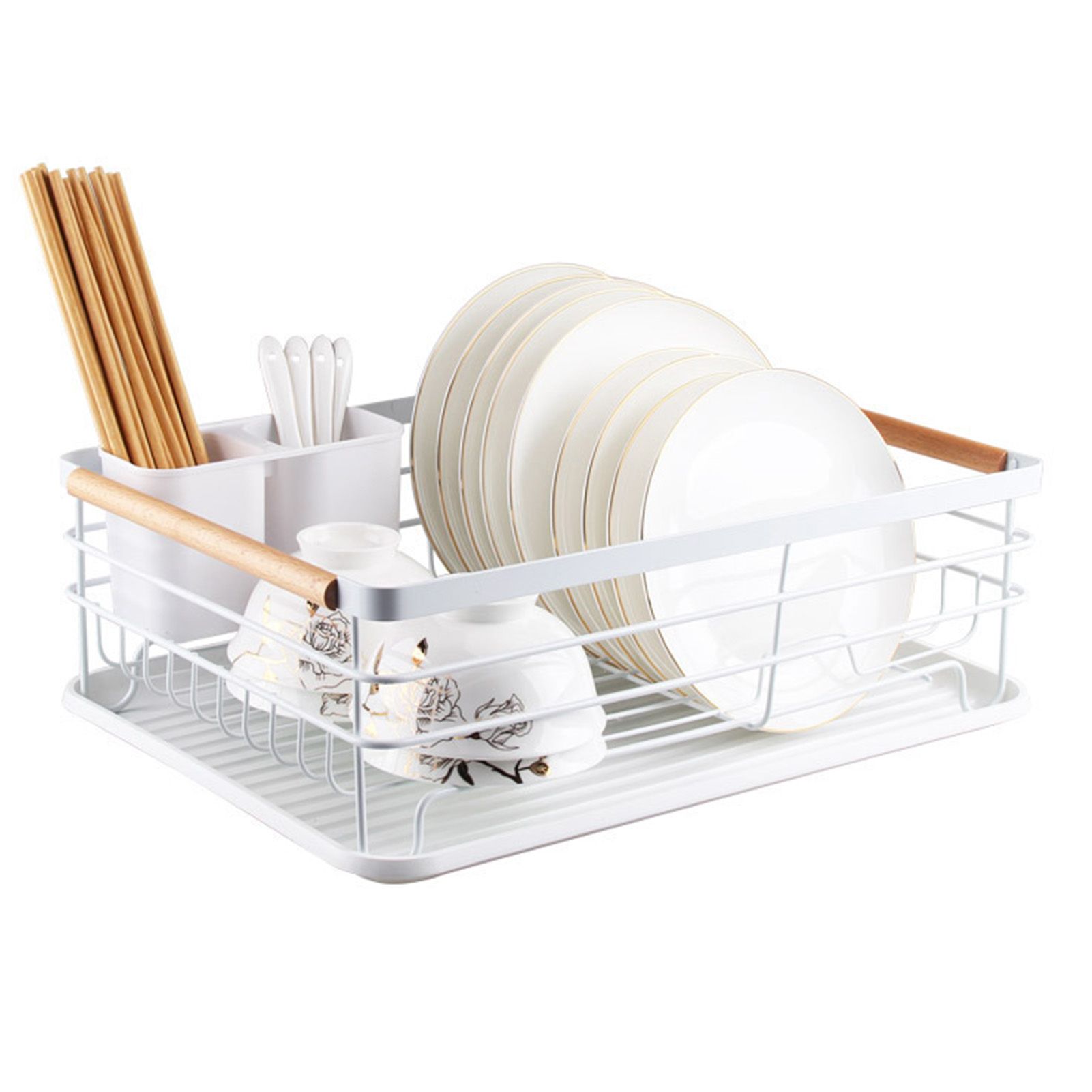 Dish Drainer Kitchen Monolayer Waterproof Cutlery Shelf Tabletop Utensil Storage Shelf White - Image 2