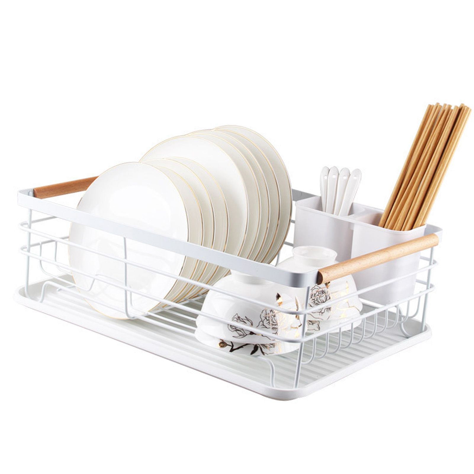 Dish Drainer Kitchen Monolayer Waterproof Cutlery Shelf Tabletop Utensil Storage Shelf White - Image 3