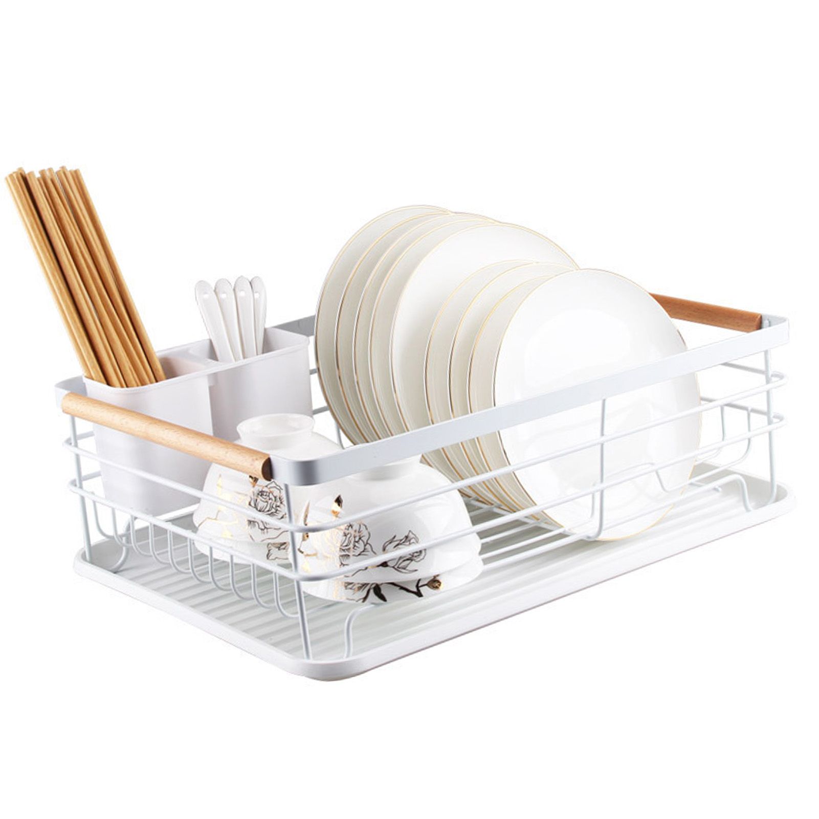 Dish Drainer Kitchen Monolayer Waterproof Cutlery Shelf Tabletop Utensil Storage Shelf White - Image 4