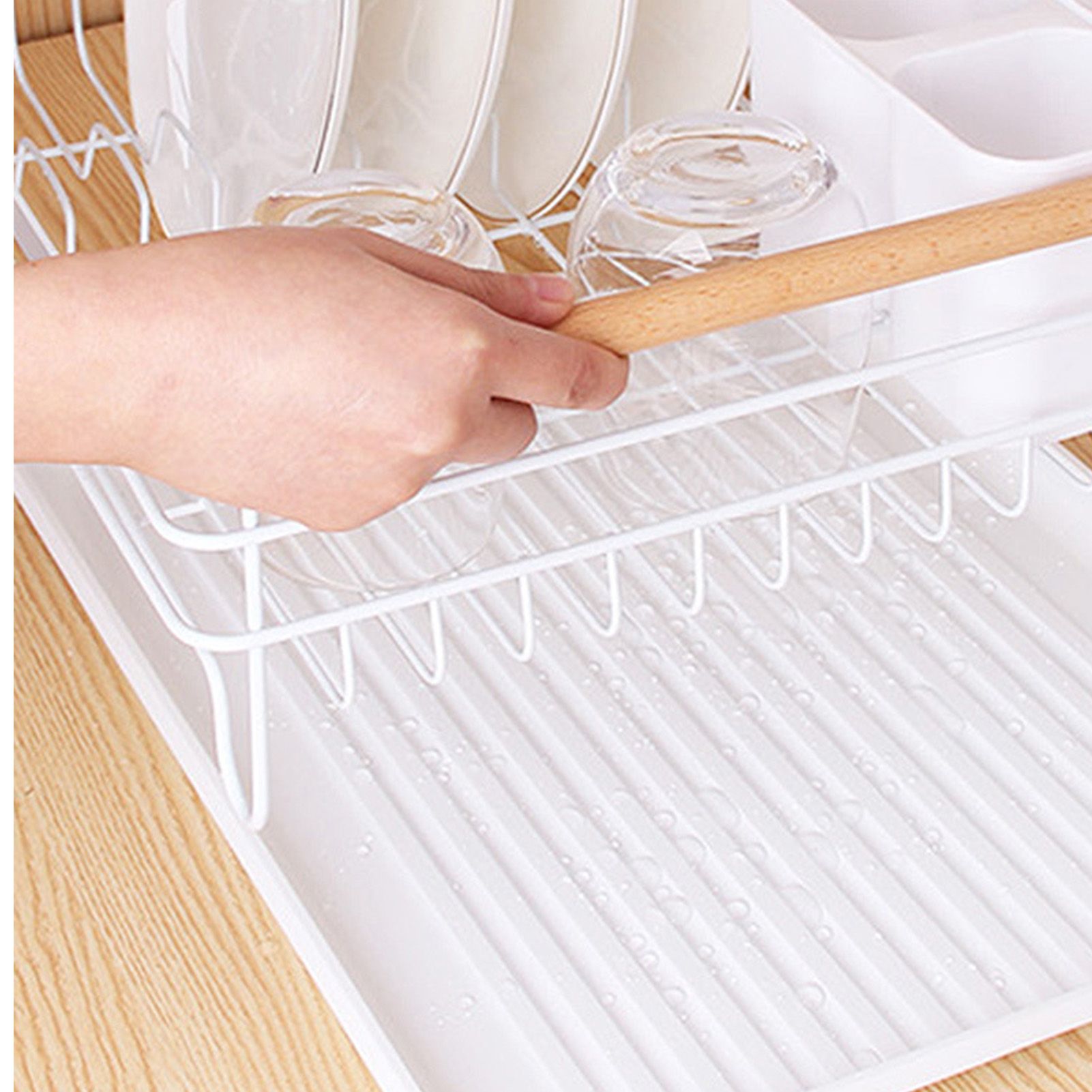 Dish Drainer Kitchen Monolayer Waterproof Cutlery Shelf Tabletop Utensil Storage Shelf White - Image 5