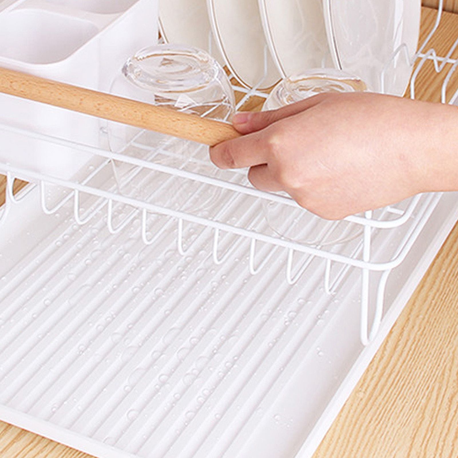 Dish Drainer Kitchen Monolayer Waterproof Cutlery Shelf Tabletop Utensil Storage Shelf White - Image 6