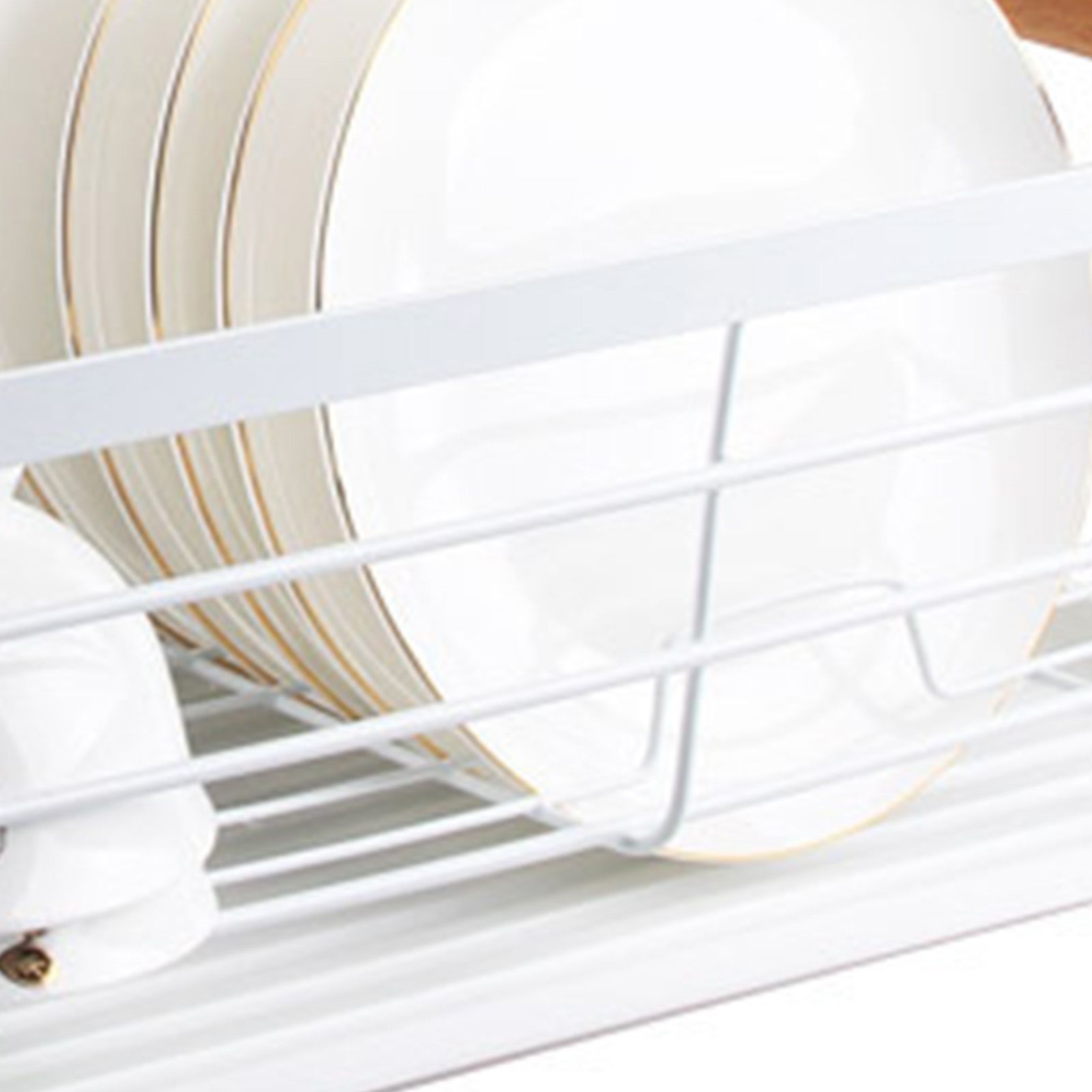 Dish Drainer Kitchen Monolayer Waterproof Cutlery Shelf Tabletop Utensil Storage Shelf White - Image 8