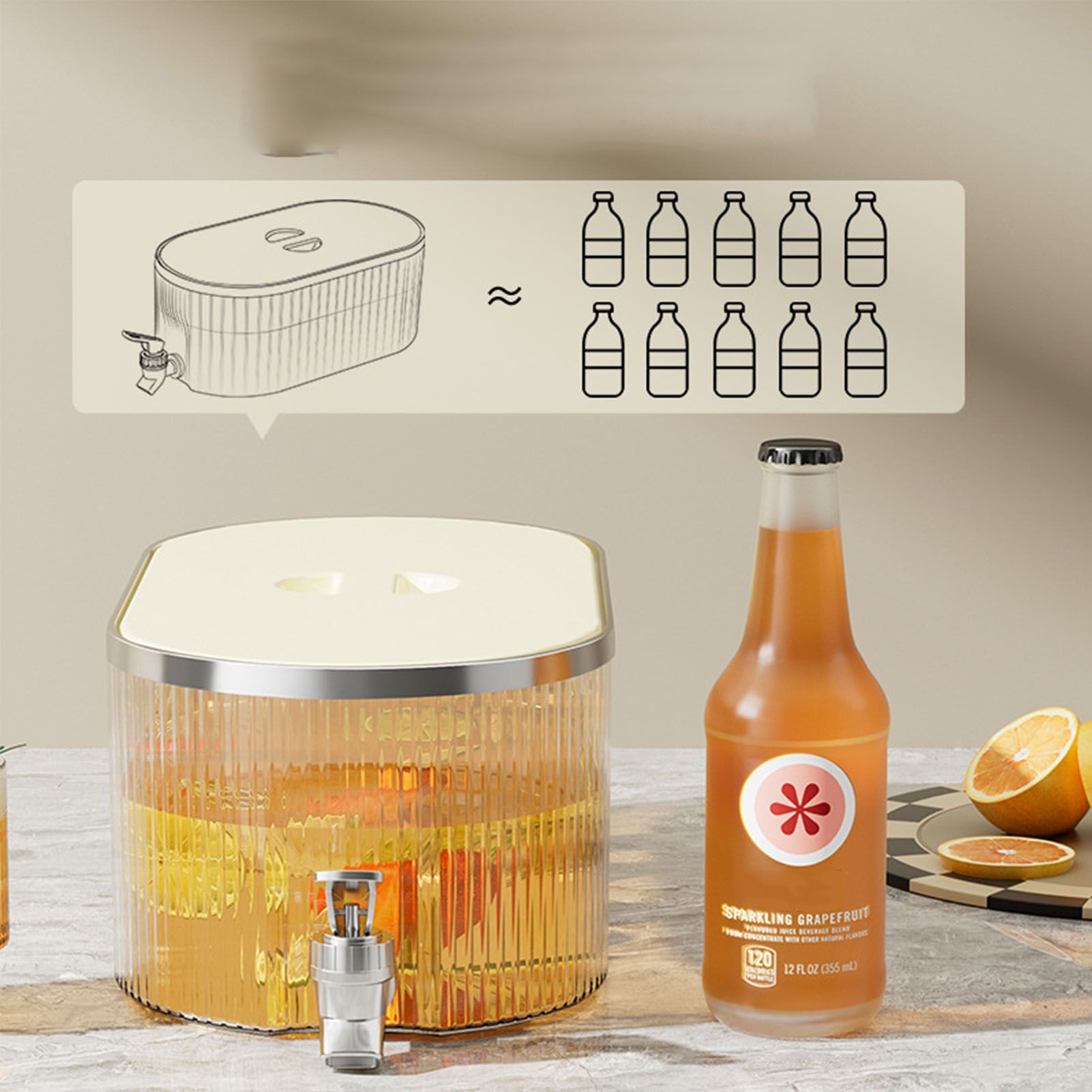 Drink Dispenser PP Good Sealing Large Opening Temperature Resistant Beverage Dispenser Cold Kettle 5L Cream - Image 5