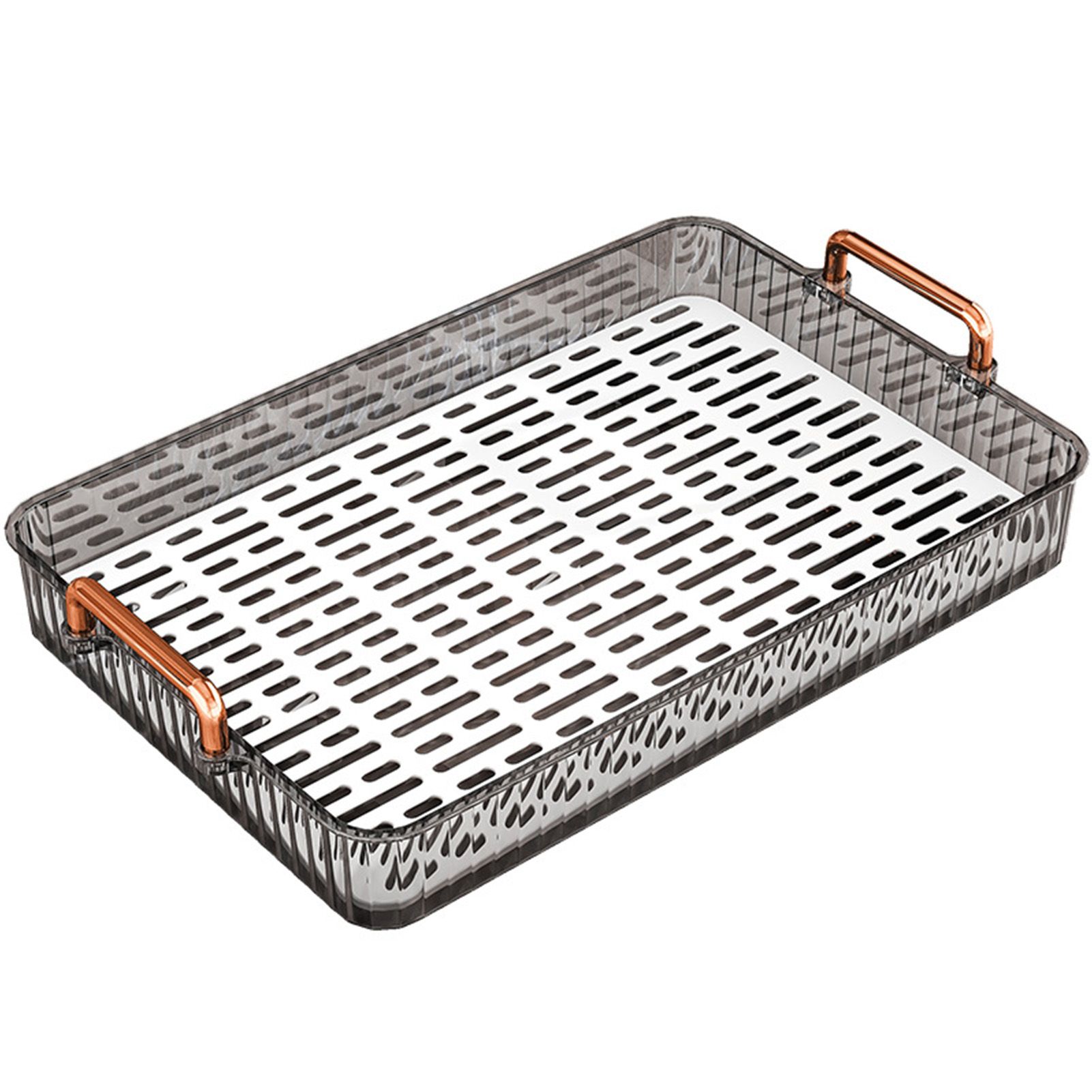 Water Drainage Tea Tray Double Layer Large Capacity Rectangular Cup Drain Board with Handle for Living Room S Gray - Image 1