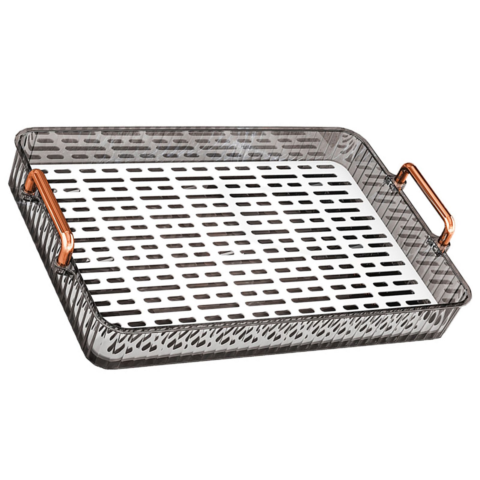 Water Drainage Tea Tray Double Layer Large Capacity Rectangular Cup Drain Board with Handle for Living Room S Gray - Image 2