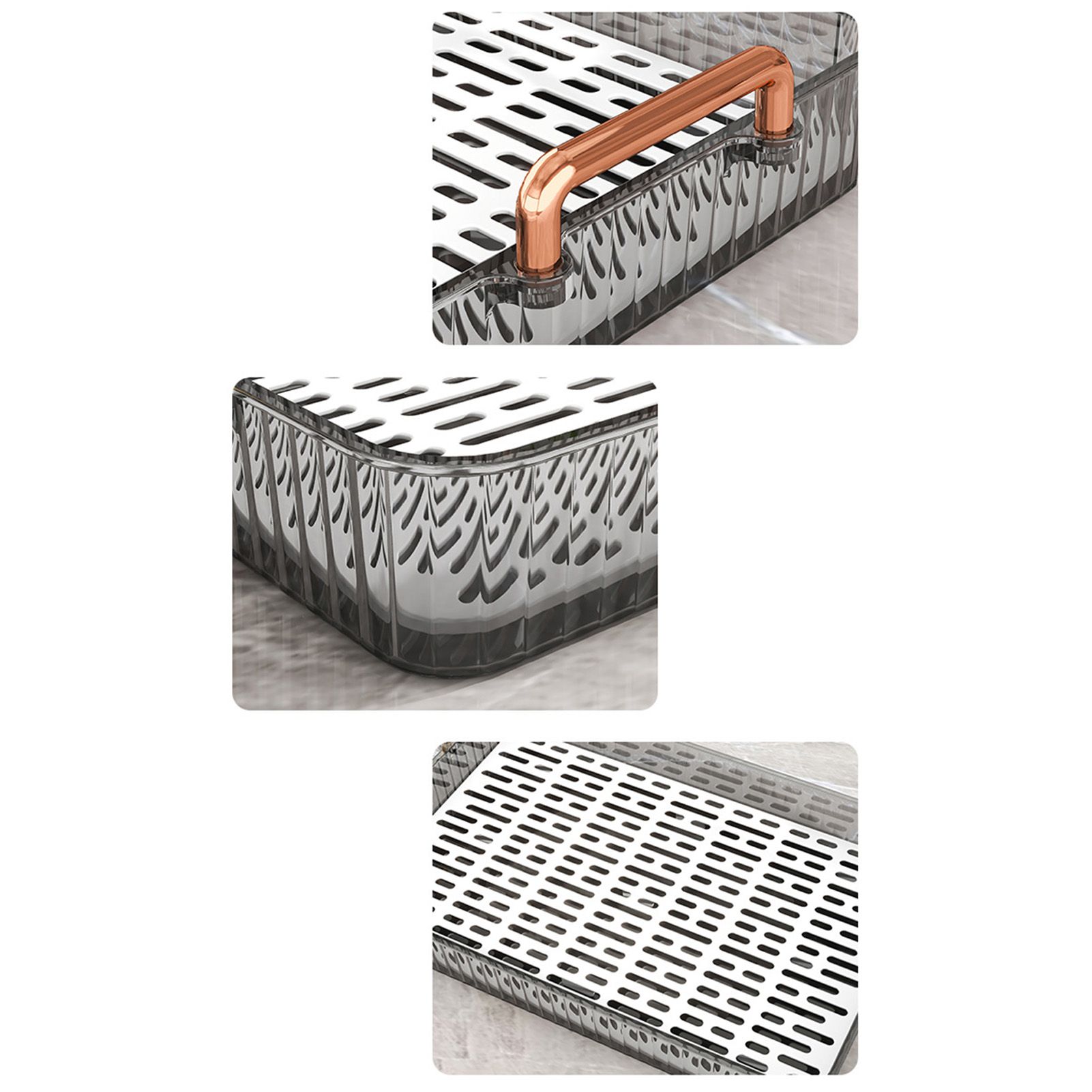 Water Drainage Tea Tray Double Layer Large Capacity Rectangular Cup Drain Board with Handle for Living Room S Gray - Image 7