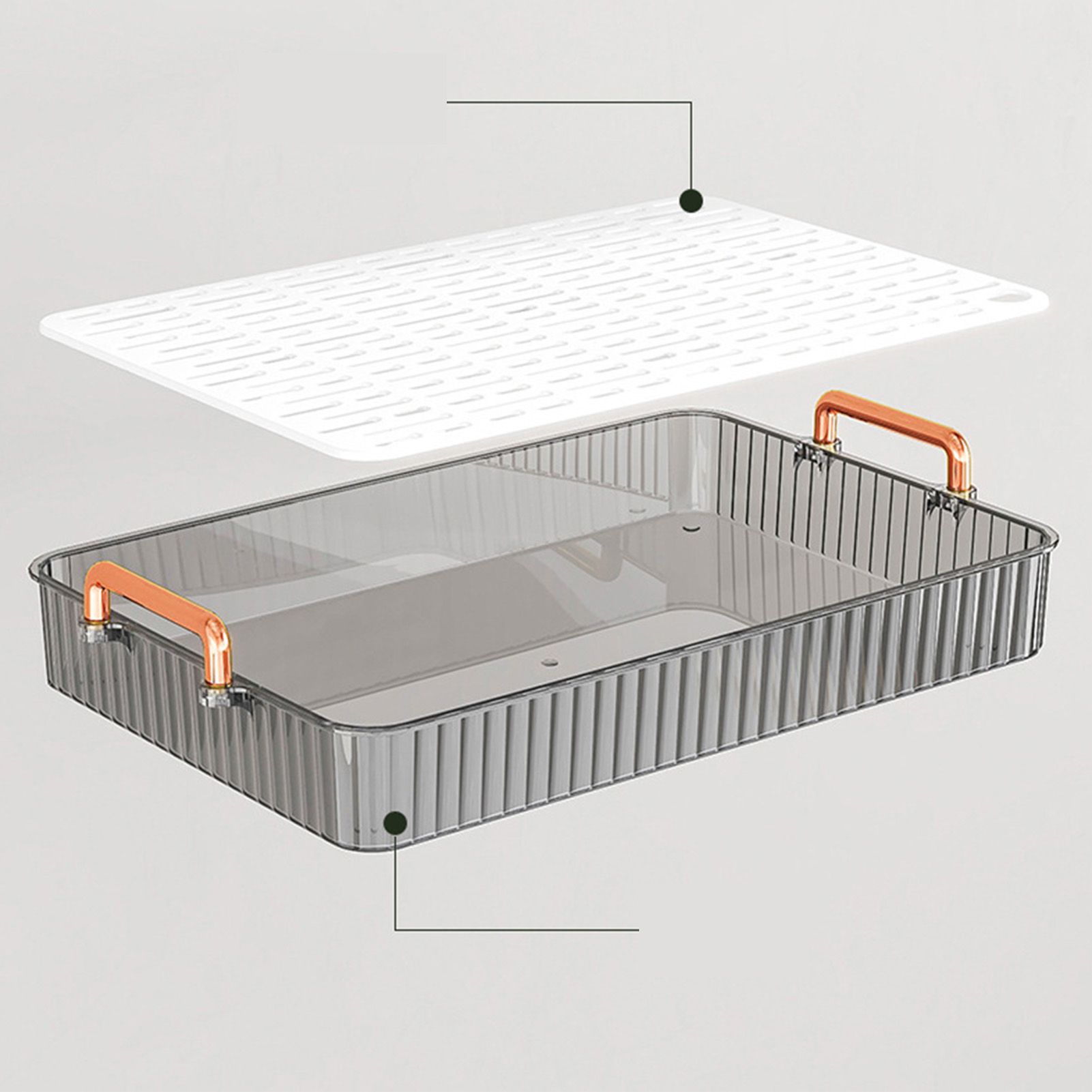 Water Drainage Tea Tray Double Layer Large Capacity Rectangular Cup Drain Board with Handle for Living Room S Gray - Image 8
