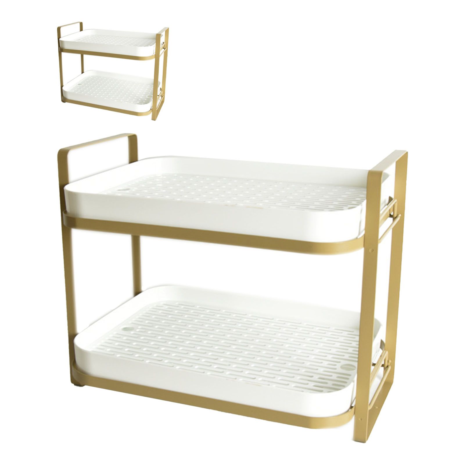 Double Layer Coffee Mug Holder Large Capacity Tea Set Storage Rack Kitchen Tray Drain Box Mug Stand White - Image 4