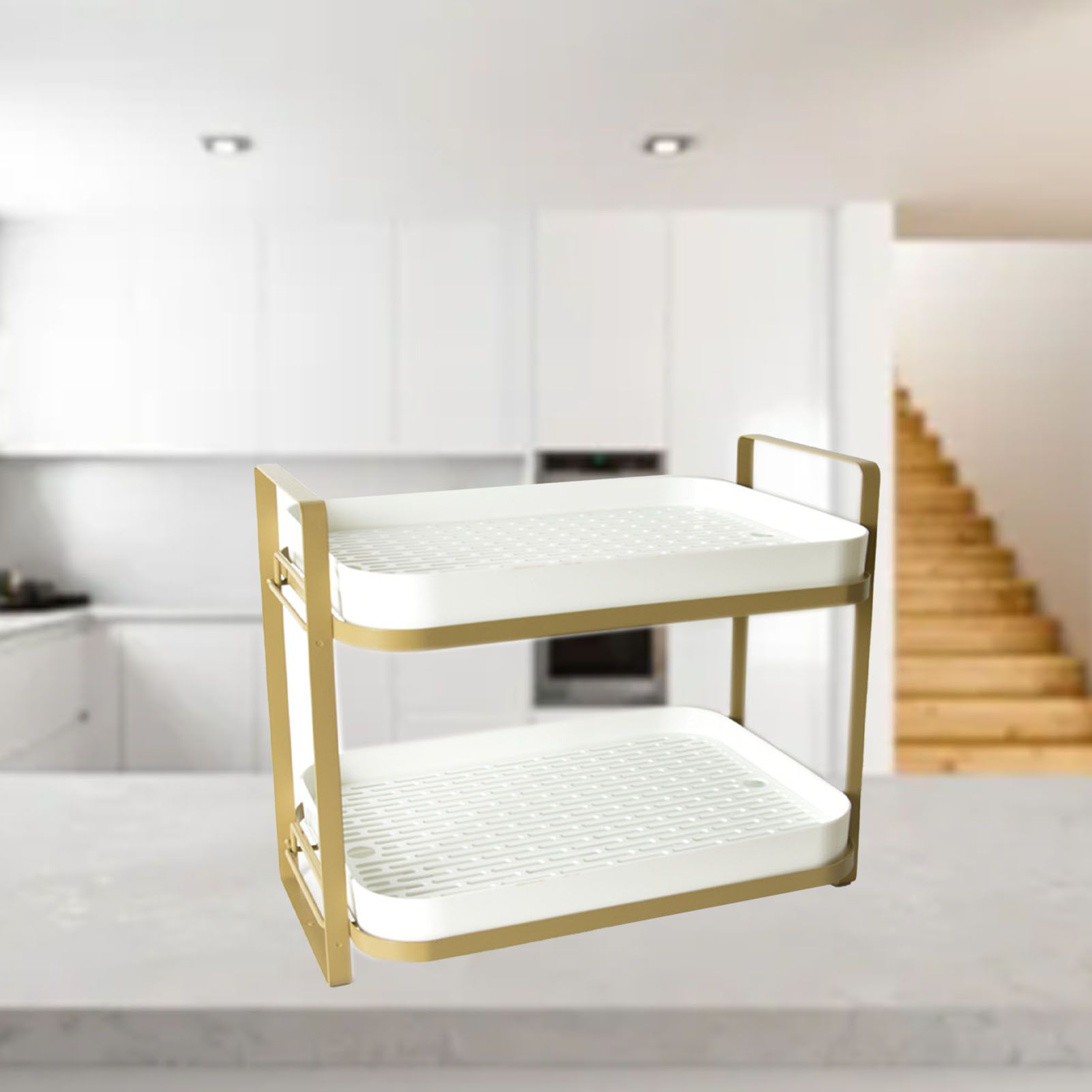Double Layer Coffee Mug Holder Large Capacity Tea Set Storage Rack Kitchen Tray Drain Box Mug Stand White - Image 5