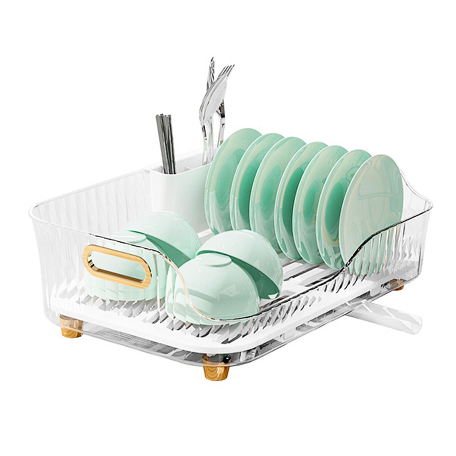 Dish Drying Rack Plastic Visualize Diversion Effluent Dish Diversion Rack for Chopsticks Bowl Plate Spoon Transparent White - Image 1