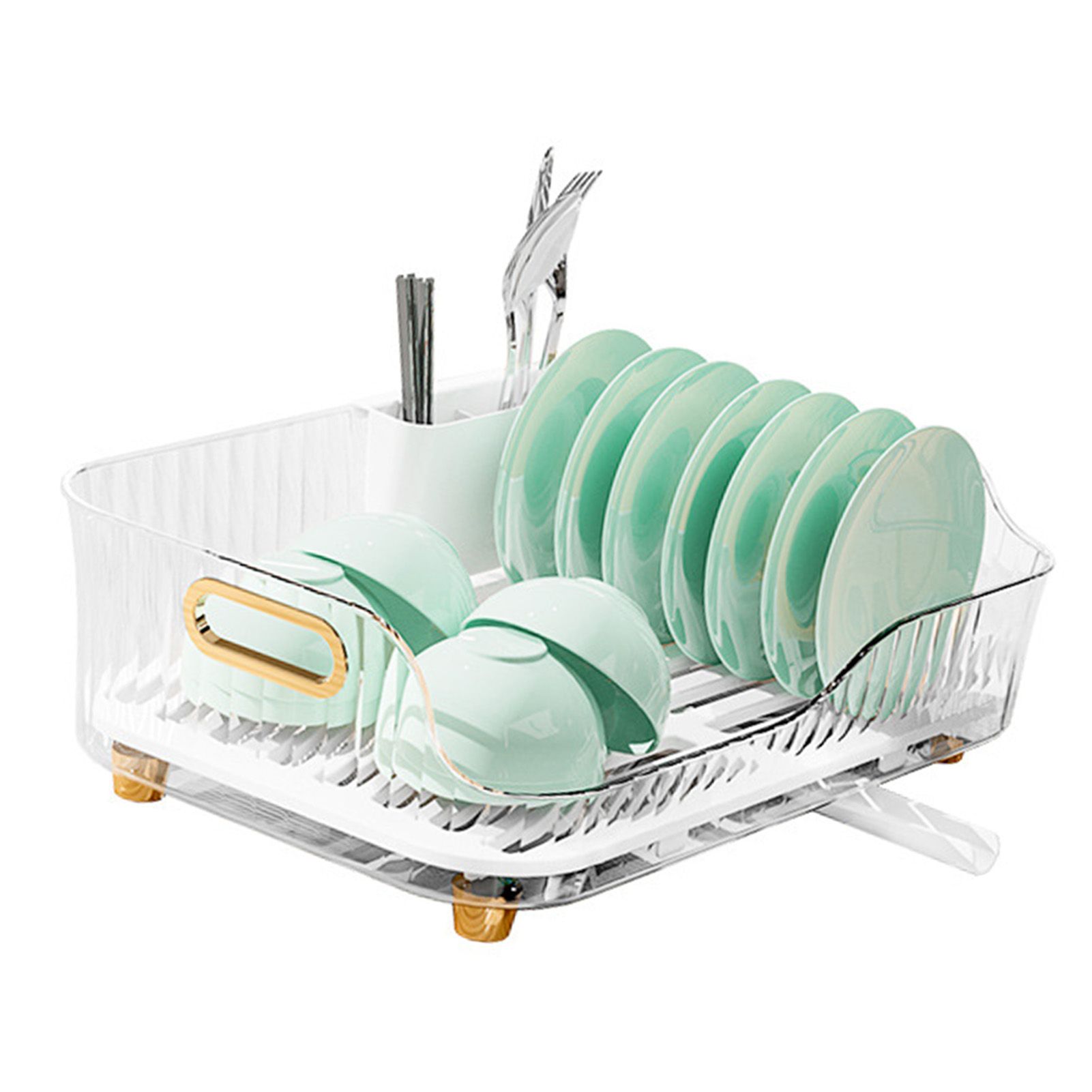 Dish Drying Rack Plastic Visualize Diversion Effluent Dish Diversion Rack for Chopsticks Bowl Plate Spoon Transparent White - Image 2