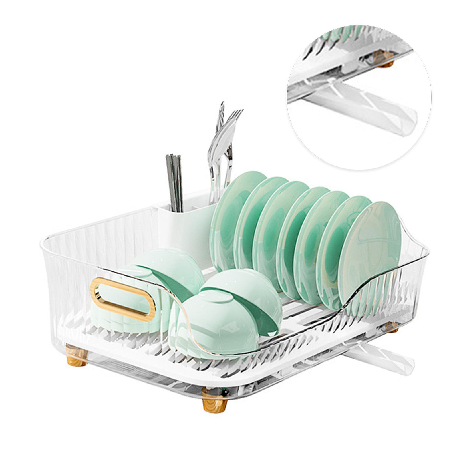 Dish Drying Rack Plastic Visualize Diversion Effluent Dish Diversion Rack for Chopsticks Bowl Plate Spoon Transparent White - Image 3