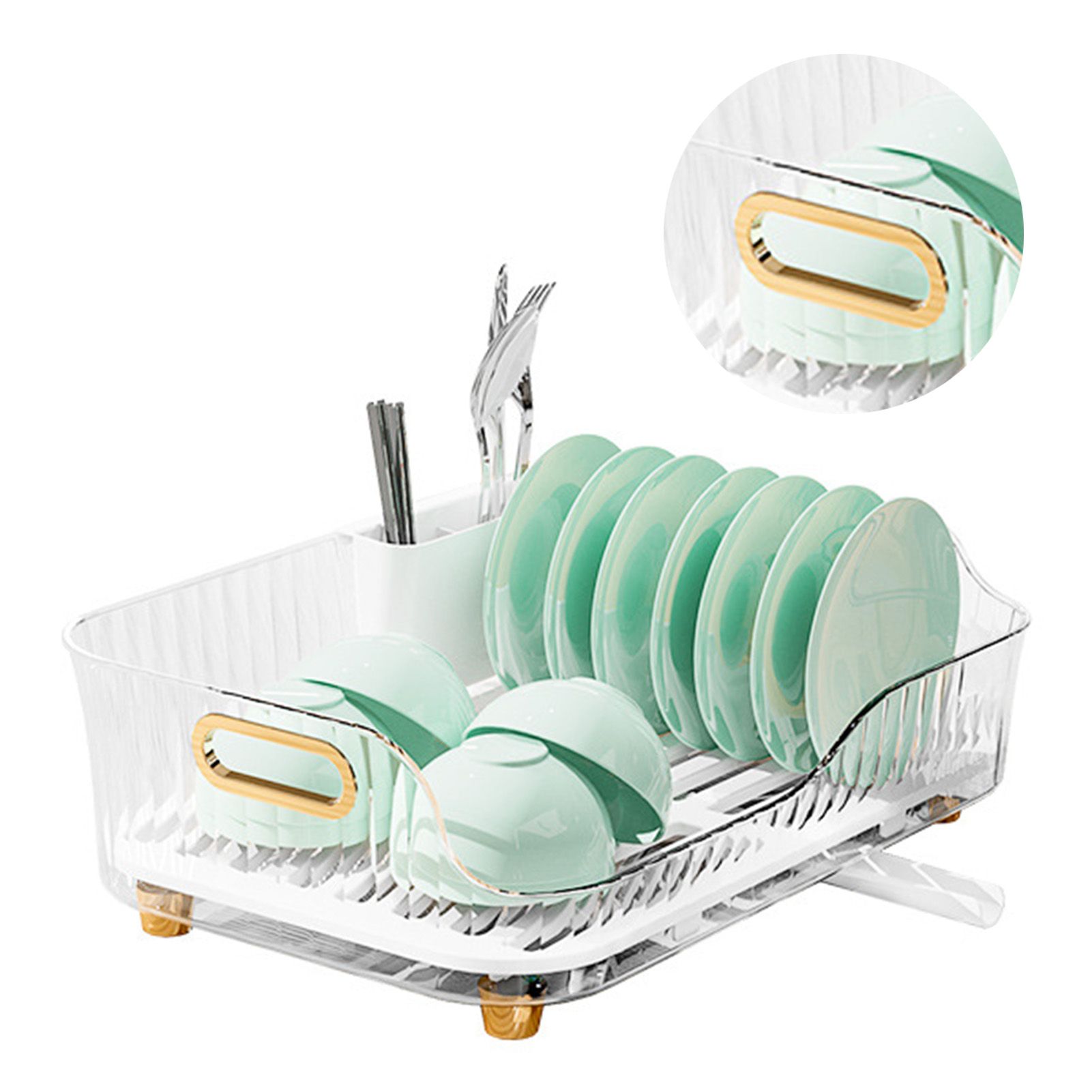 Dish Drying Rack Plastic Visualize Diversion Effluent Dish Diversion Rack for Chopsticks Bowl Plate Spoon Transparent White - Image 4