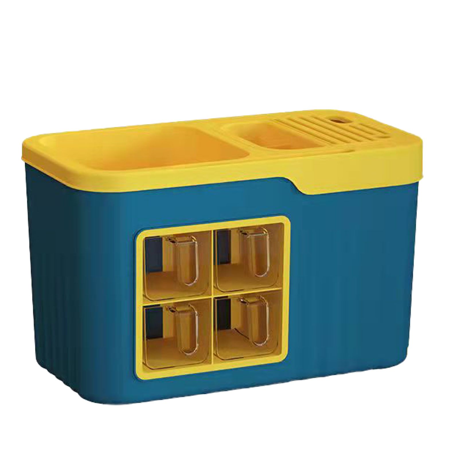 Kitchen Seasoning Storage Rack Plastic Seasoning Storage Rack Multifunctional Knife Rack Spice Organizer Storage Rack Blue and Yellow 4 Cells - Image 1