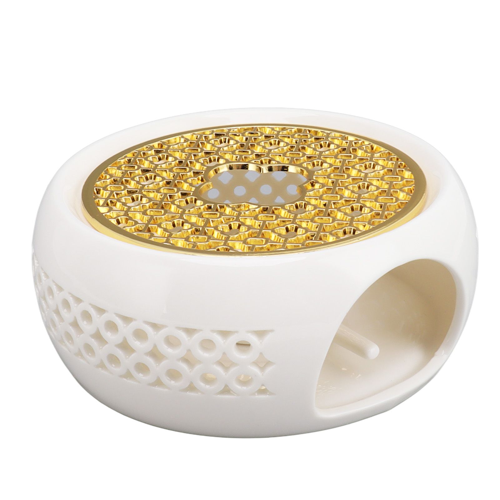 Porcelain Teapot Heater Hollow Frame Round Teapot Warmer Base with Alloy Cushion and Candle Holder - Image 2