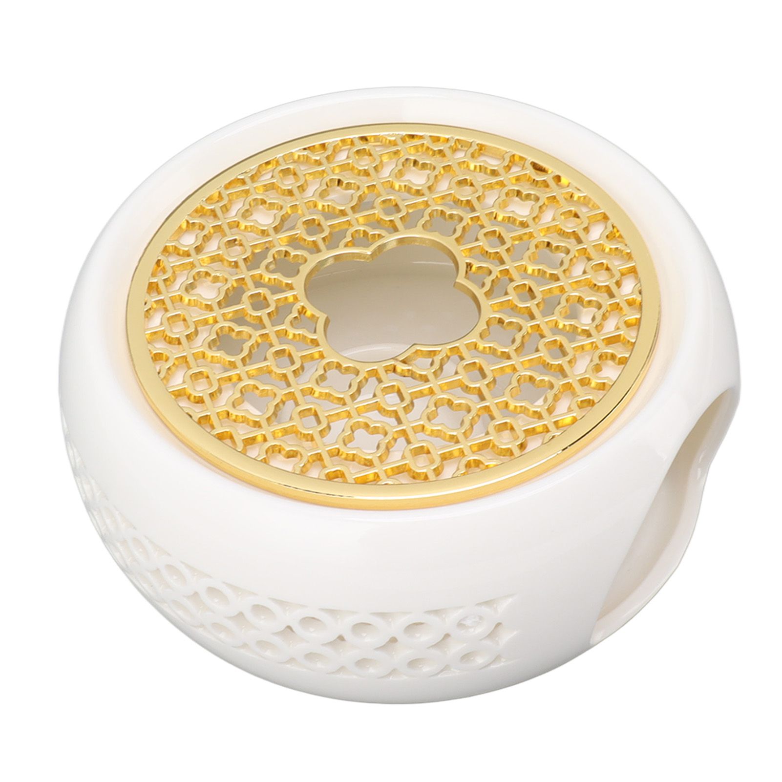Porcelain Teapot Heater Hollow Frame Round Teapot Warmer Base with Alloy Cushion and Candle Holder - Image 3