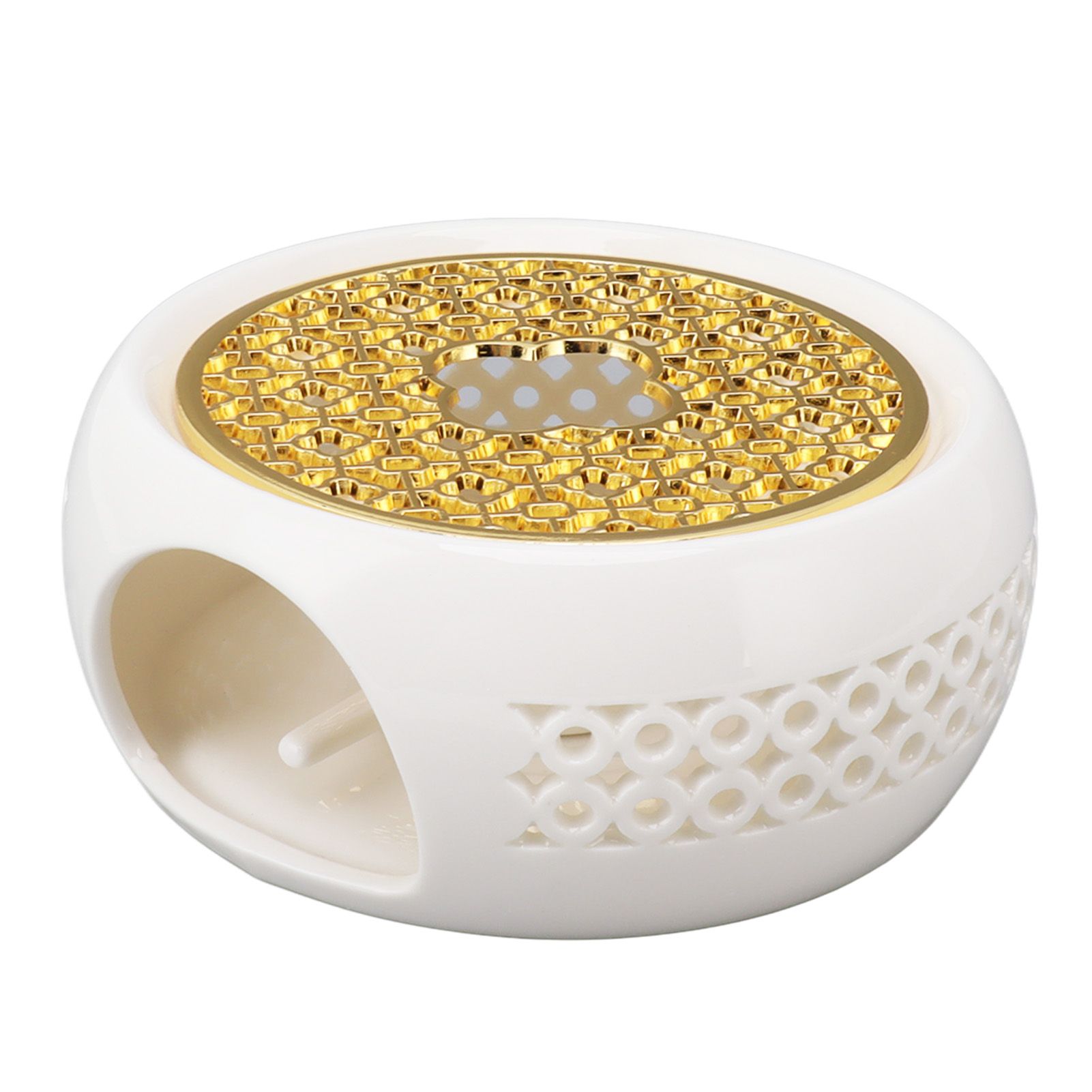 Porcelain Teapot Heater Hollow Frame Round Teapot Warmer Base with Alloy Cushion and Candle Holder - Image 4