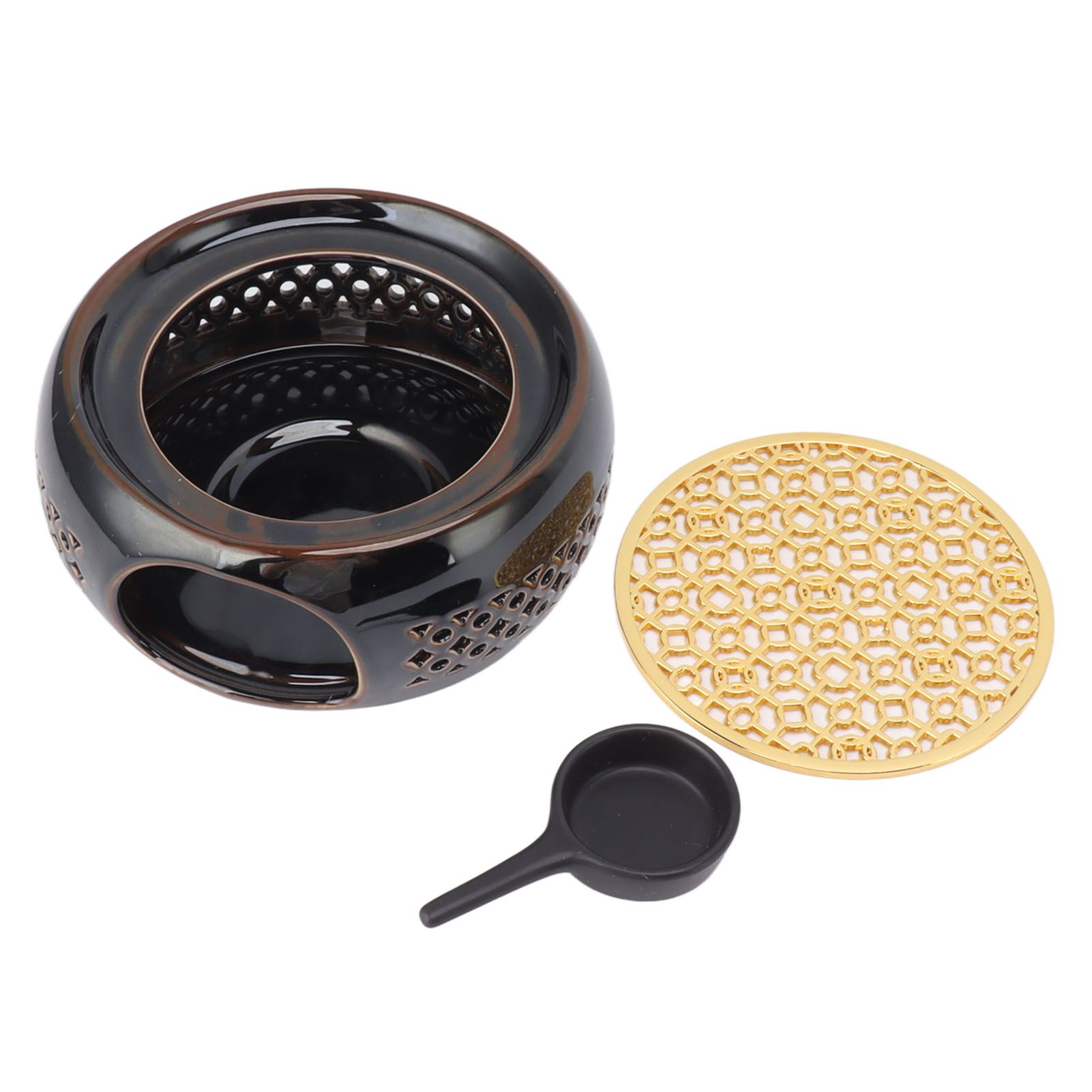 Bronze Brown Tea Light Teapot Warmer Hollow Concave Looking Ceramic Tea Tealight Coffee Heater - Image 1