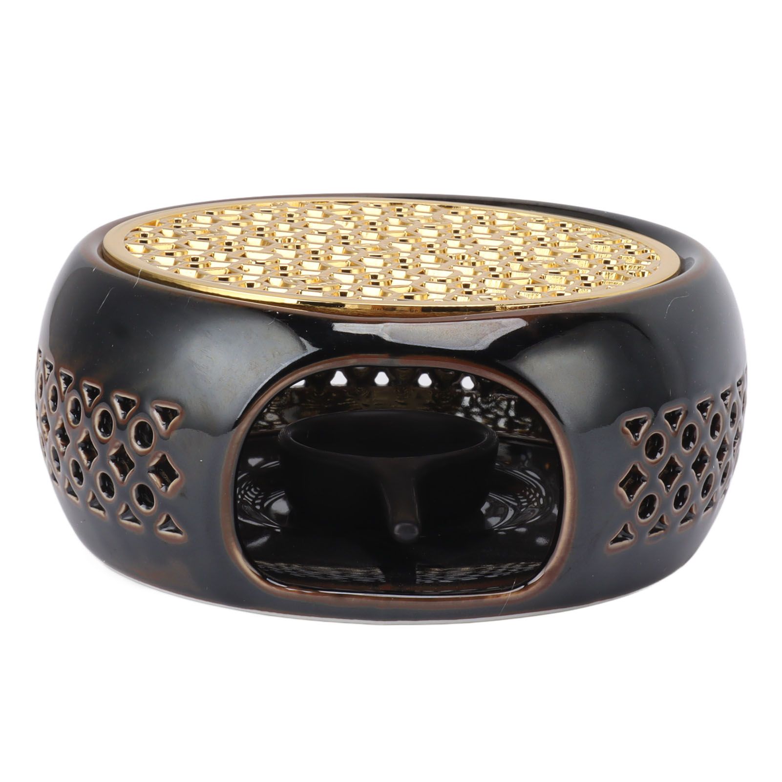Bronze Brown Tea Light Teapot Warmer Hollow Concave Looking Ceramic Tea Tealight Coffee Heater - Image 2