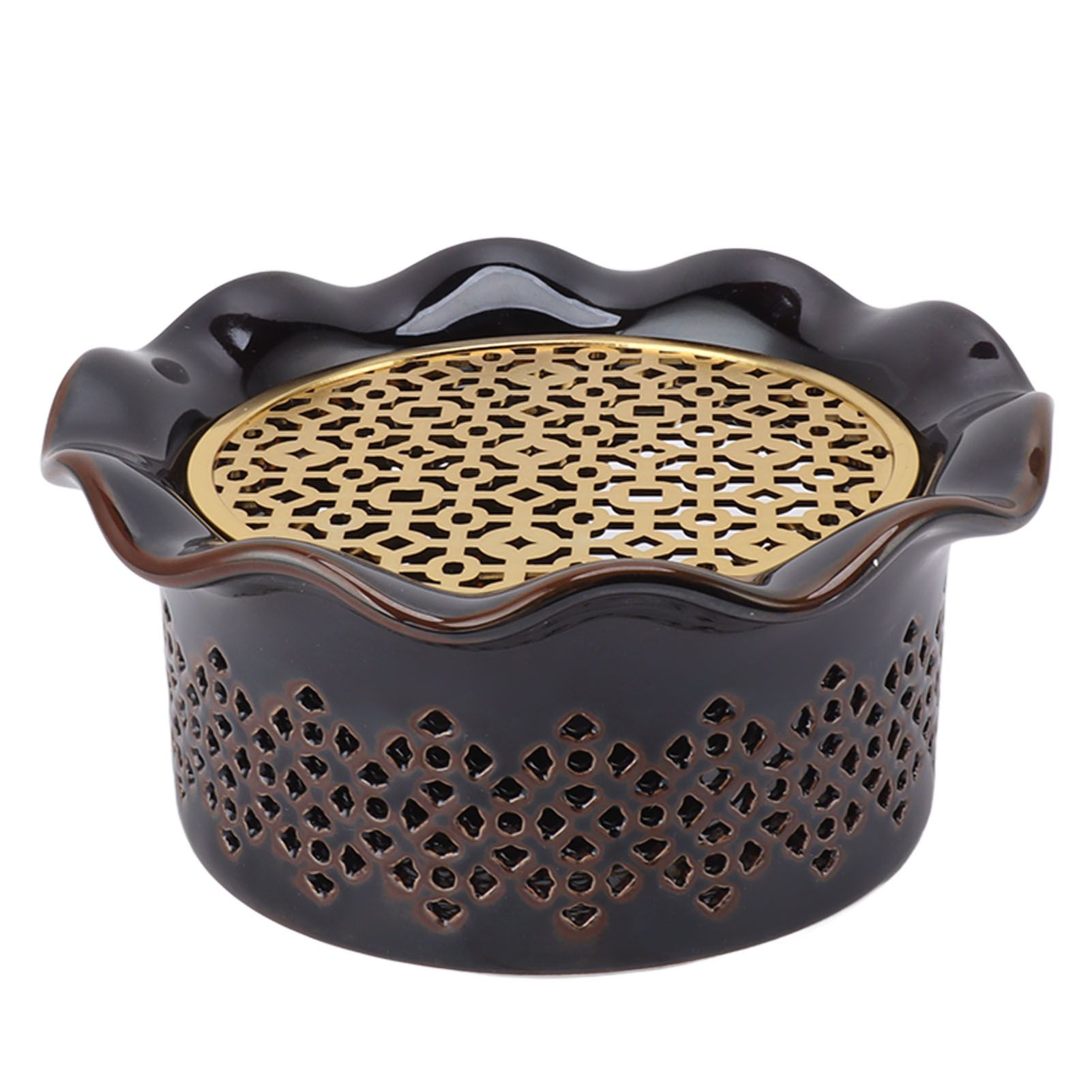 Teapot Warmer Ceramic Alloy Tea Warmer with Tea Light Holder Teapot Mat Hollow Out Flounce Design Black Copper Brown - Image 7