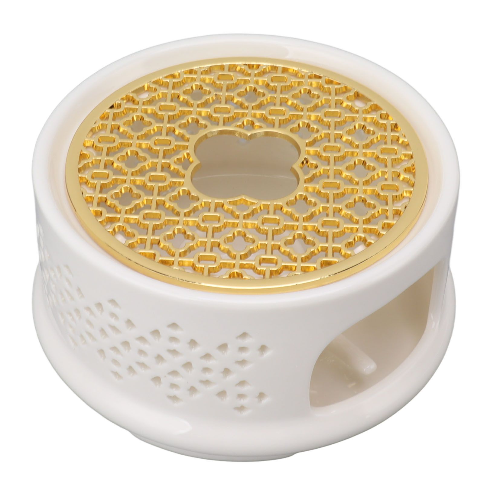 Teapot Warmer Tea Coffee Warmer Base Ceramic Heater with Spoon Lid and Candle Holder White - Image 5