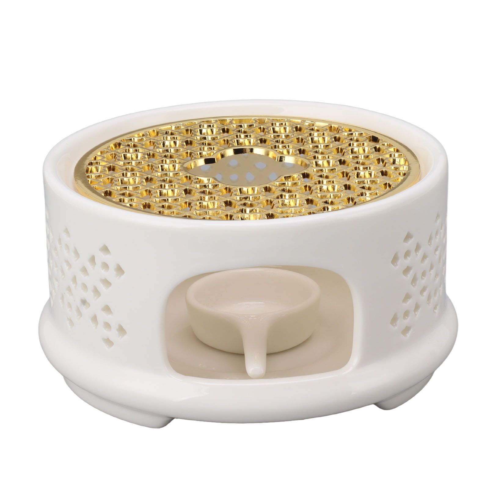 Teapot Warmer Tea Coffee Warmer Base Ceramic Heater with Spoon Lid and Candle Holder White - Image 8