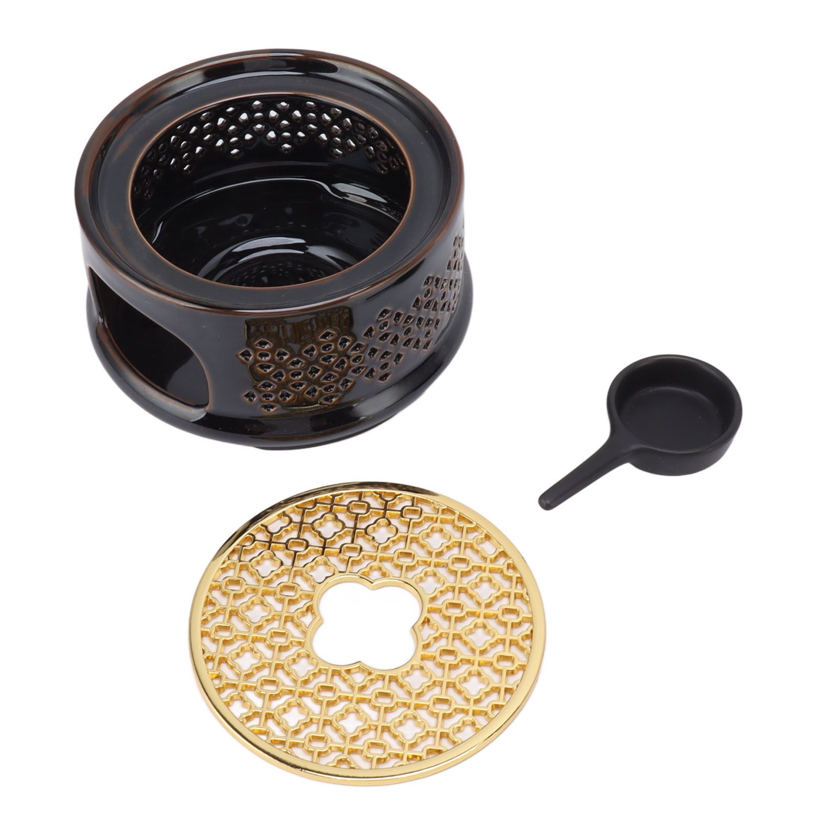 Teapot Warmer Tea Coffee Warmer Base Ceramic Heater with Spoon Lid and Candle Holder Brown - Image 1