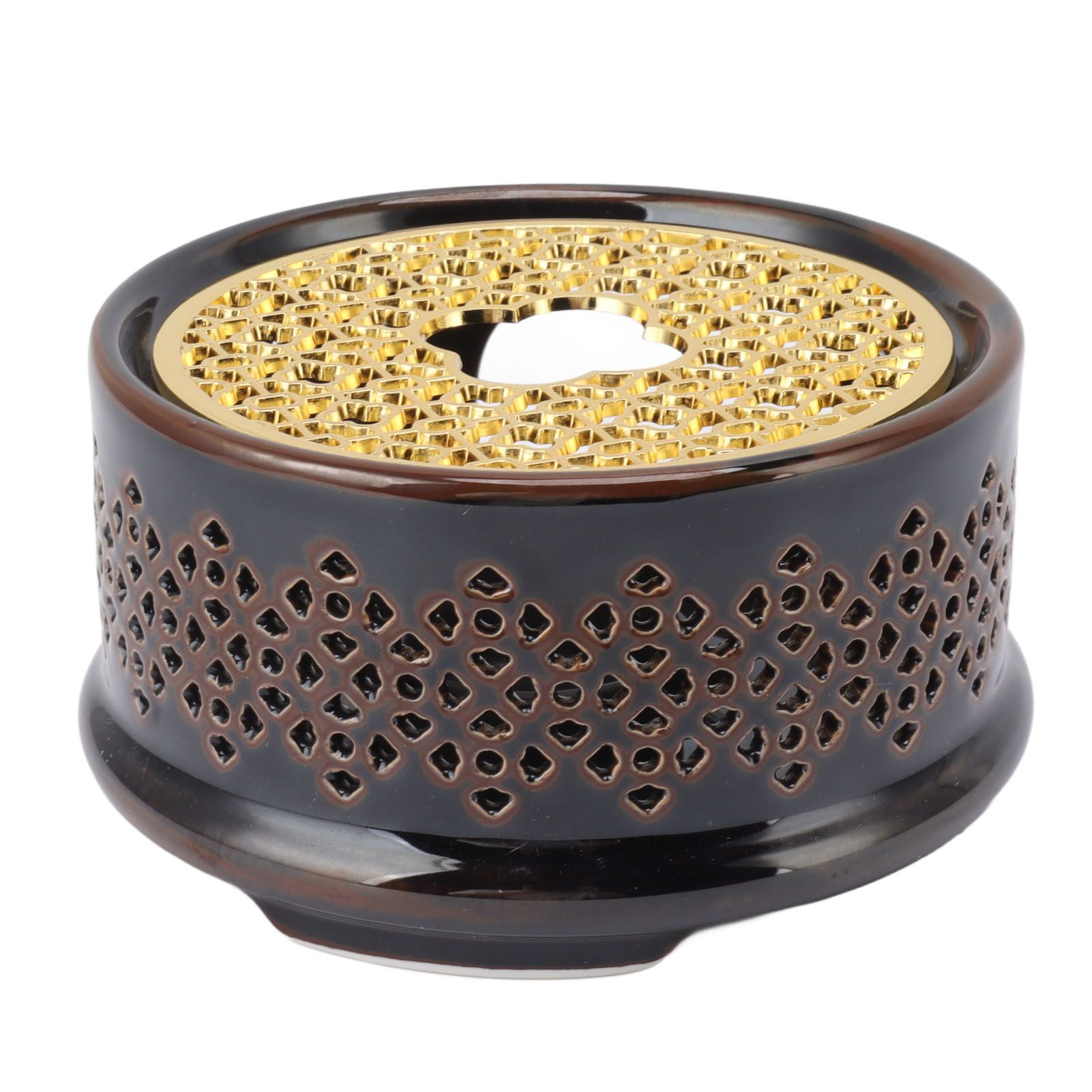Teapot Warmer Tea Coffee Warmer Base Ceramic Heater with Spoon Lid and Candle Holder Brown - Image 2