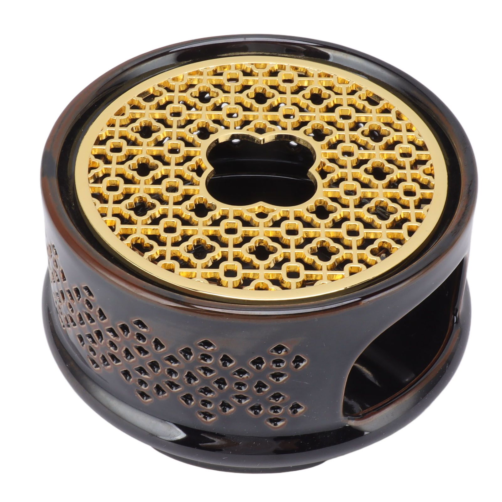 Teapot Warmer Tea Coffee Warmer Base Ceramic Heater with Spoon Lid and Candle Holder Brown - Image 3