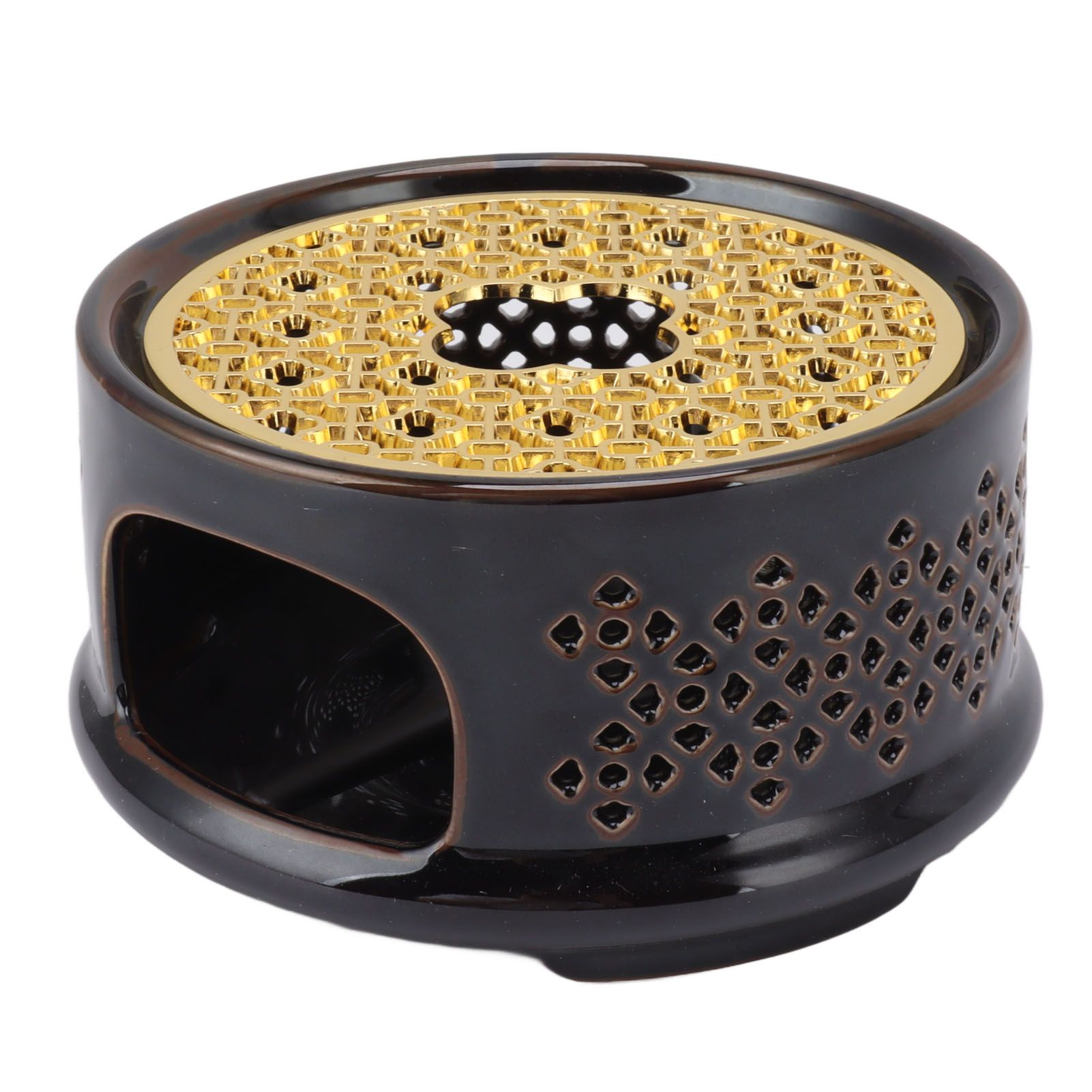 Teapot Warmer Tea Coffee Warmer Base Ceramic Heater with Spoon Lid and Candle Holder Brown - Image 4