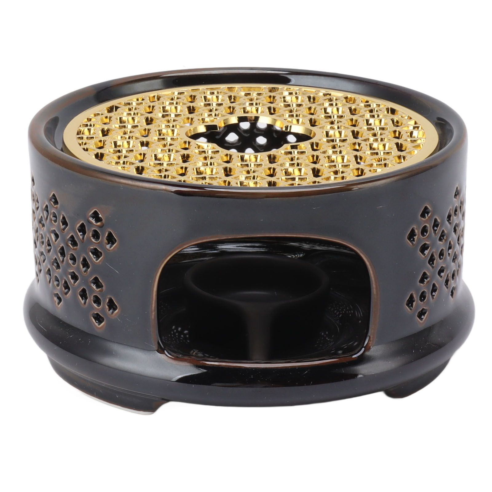 Teapot Warmer Tea Coffee Warmer Base Ceramic Heater with Spoon Lid and Candle Holder Brown - Image 6