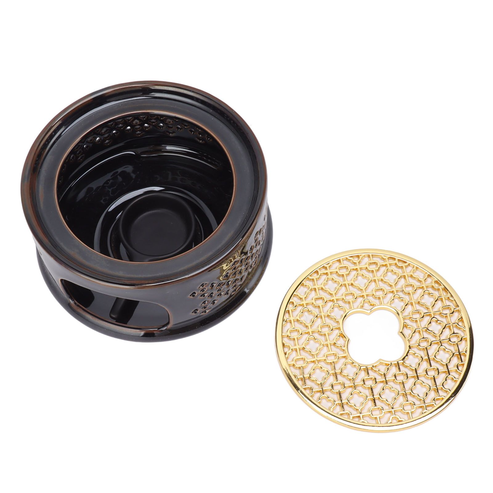 Teapot Warmer Tea Coffee Warmer Base Ceramic Heater with Spoon Lid and Candle Holder Brown - Image 7