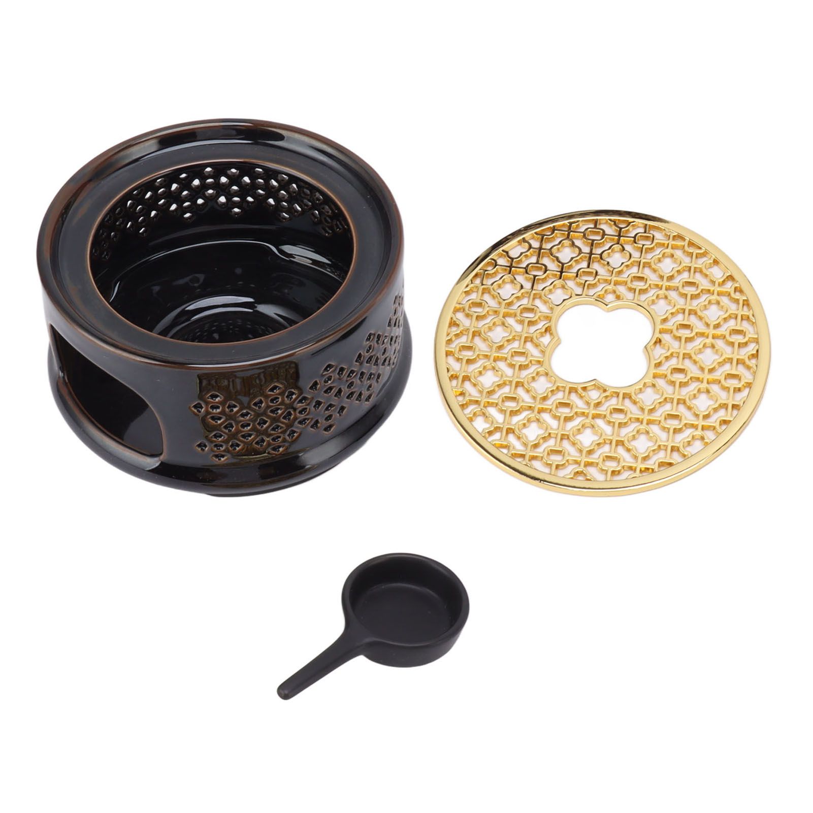 Teapot Warmer Tea Coffee Warmer Base Ceramic Heater with Spoon Lid and Candle Holder Brown - Image 8